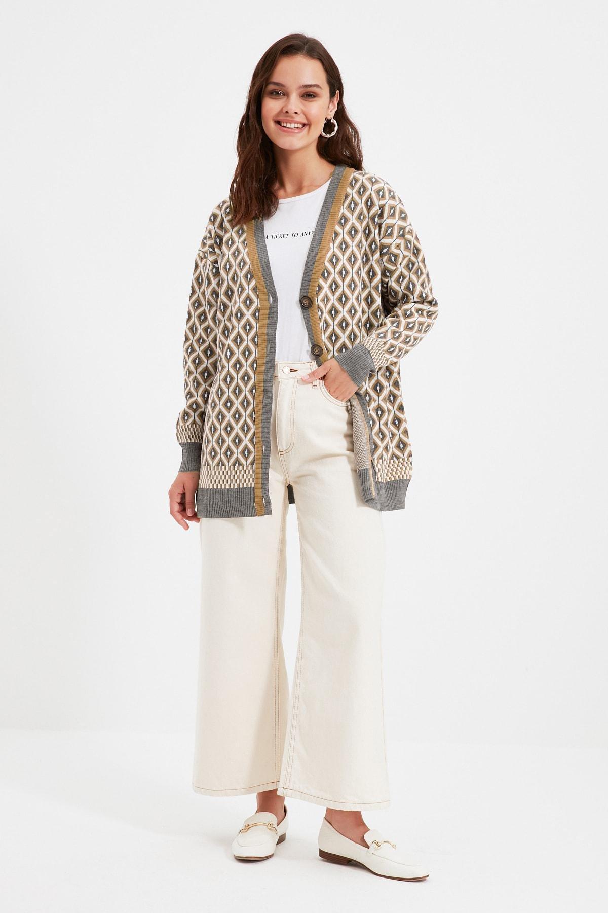 Gray pattern Cardigan, Gray, large image number 5