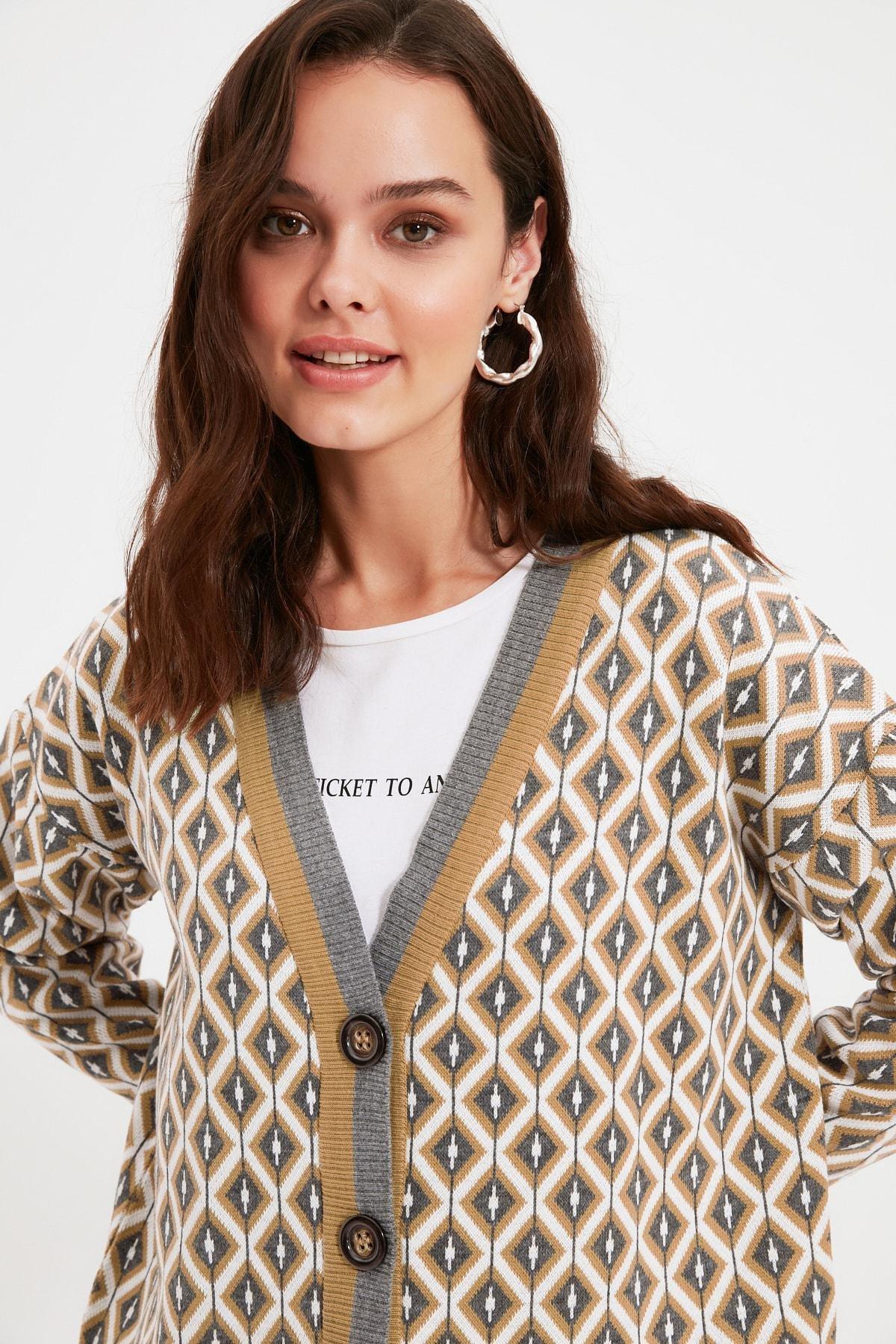 Gray pattern Cardigan, Gray, large image number 6