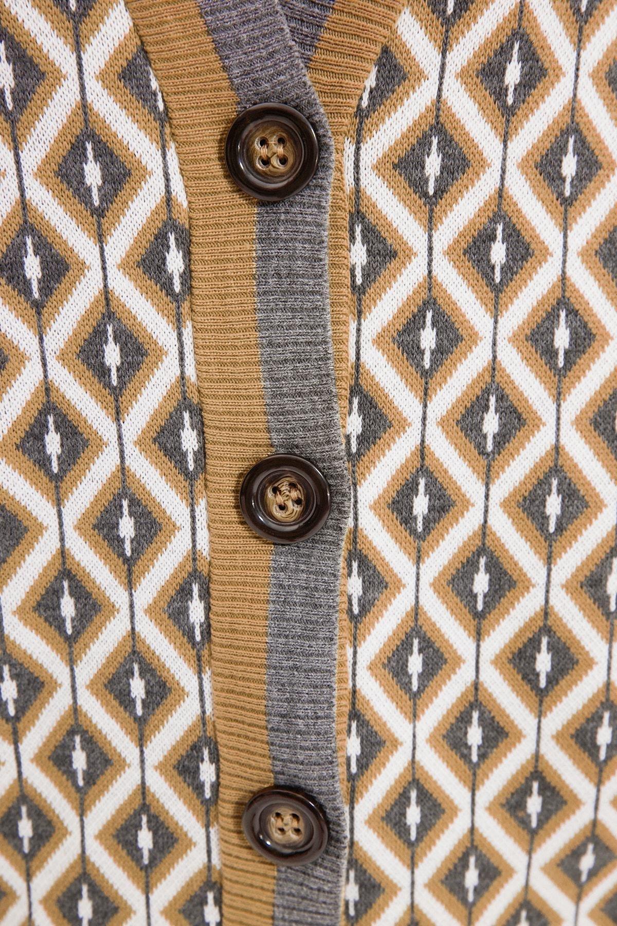 Gray pattern Cardigan, Gray, large image number 7