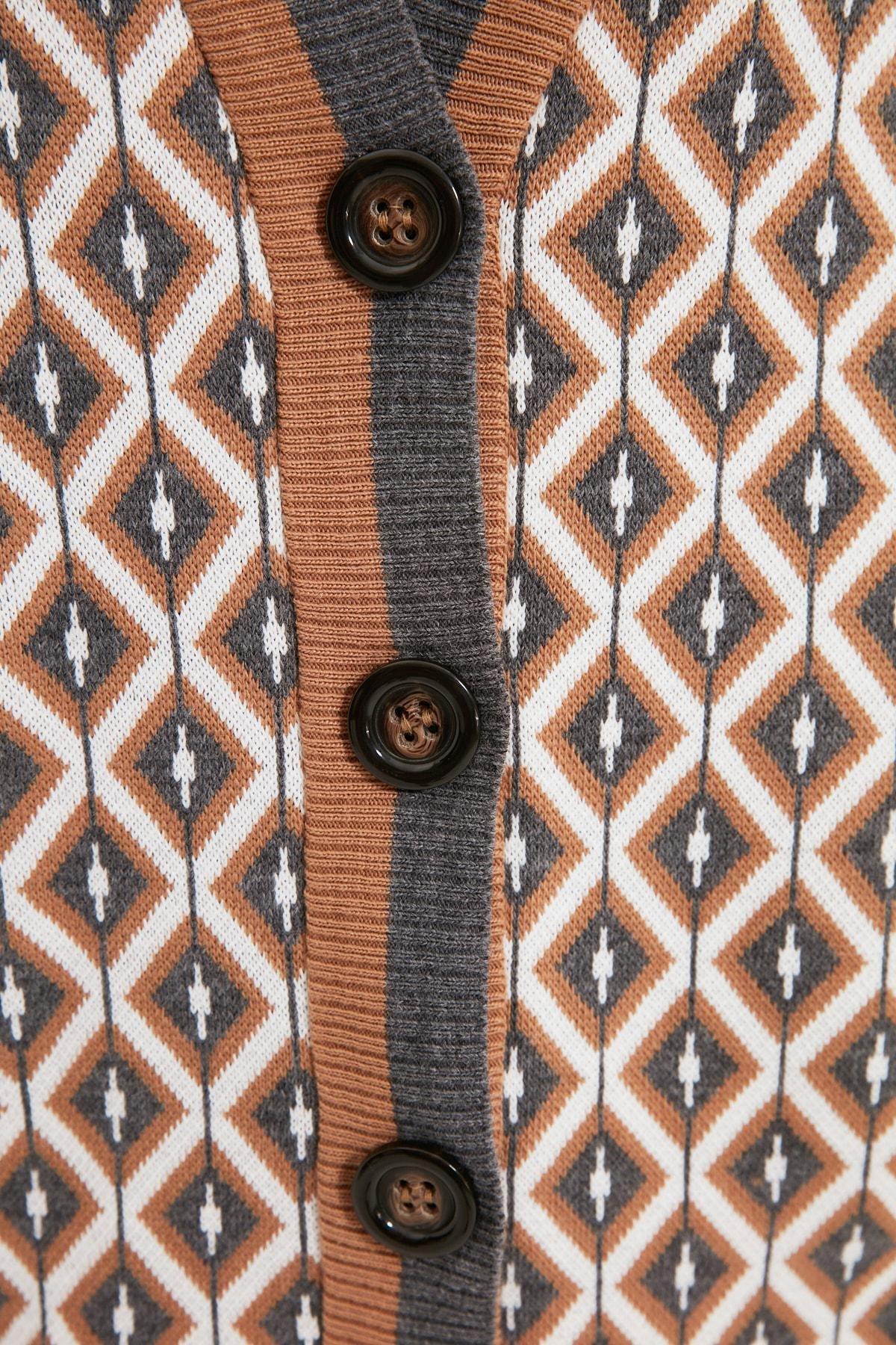 Gray pattern Cardigan, Gray, large image number 8