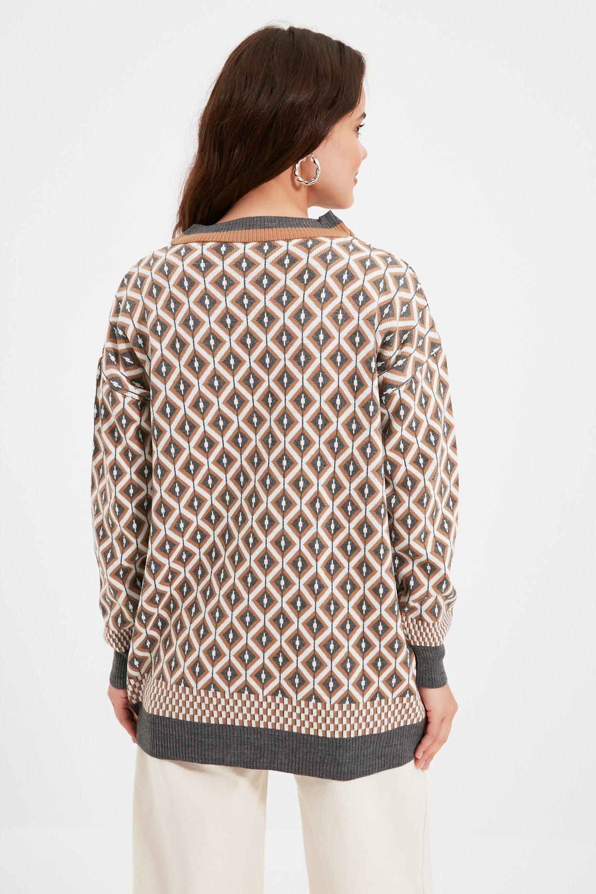 Gray pattern Cardigan, Gray, large image number 9