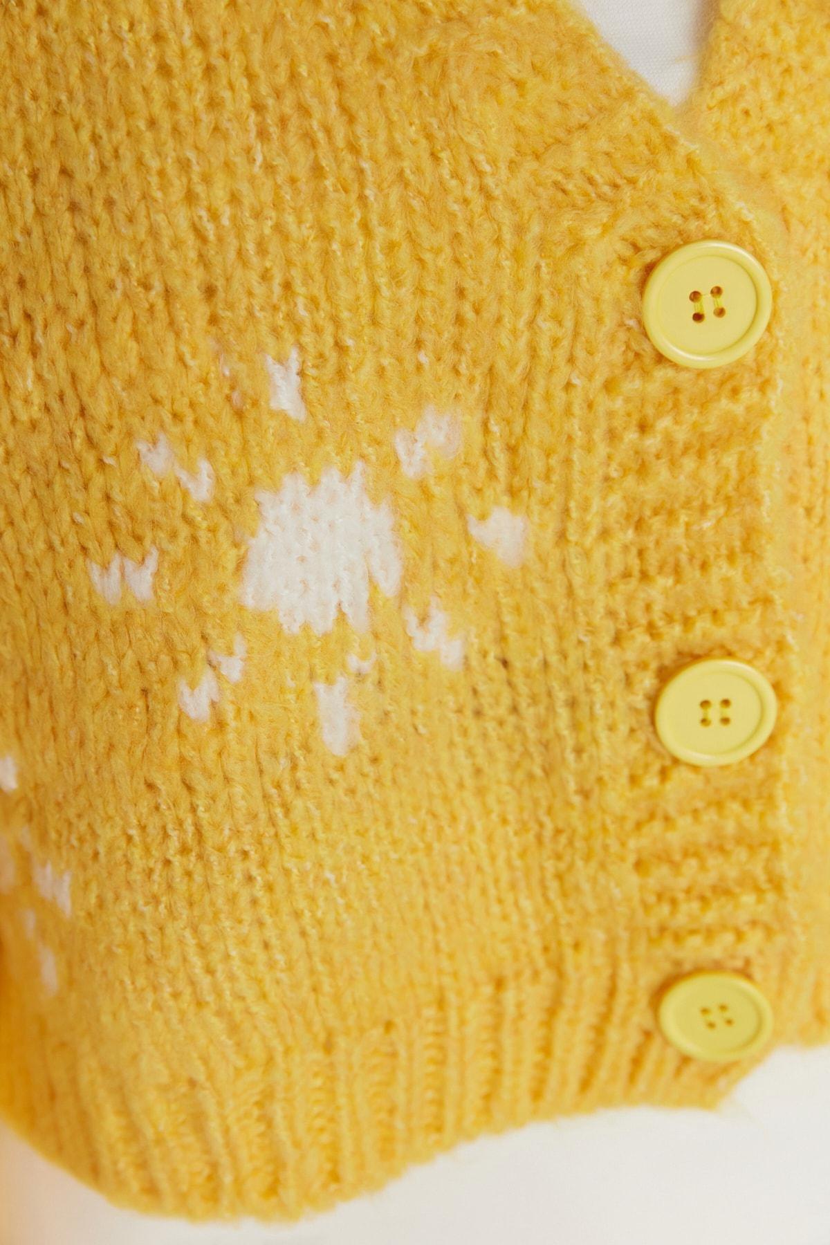 Yellow V Neck Cardigan, Yellow, large image number 2