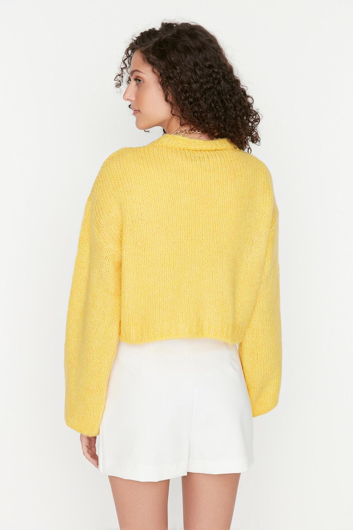 Yellow V Neck Cardigan, Yellow, large image number 4