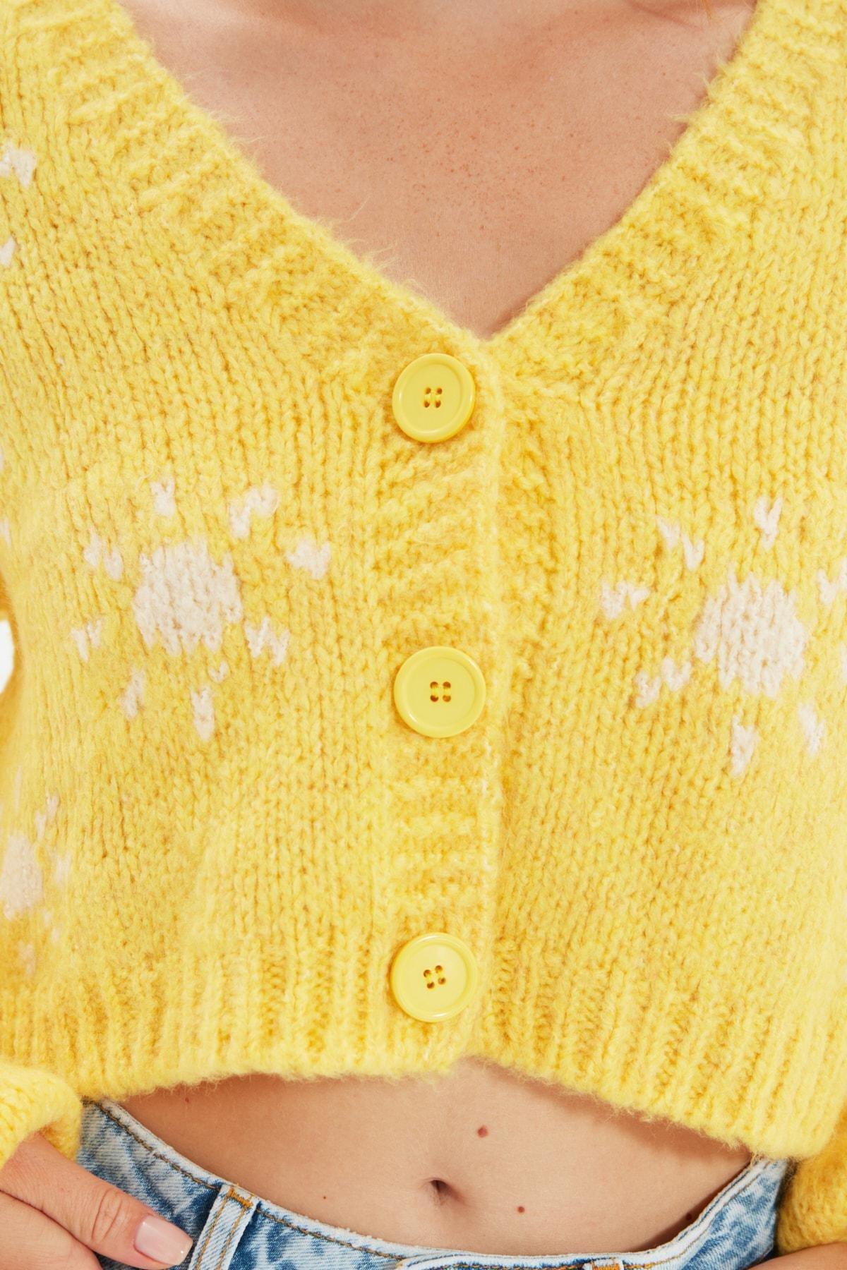 Trendyol - Yellow V Neck Cardigan