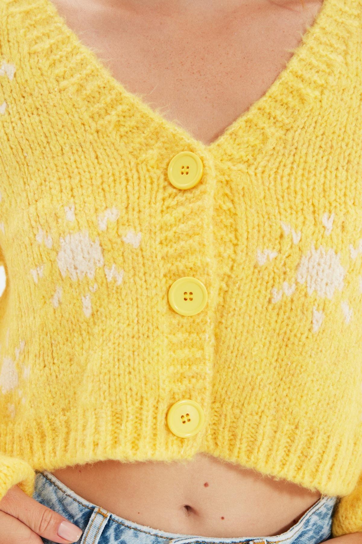 Yellow V Neck Cardigan, Yellow, large image number 7