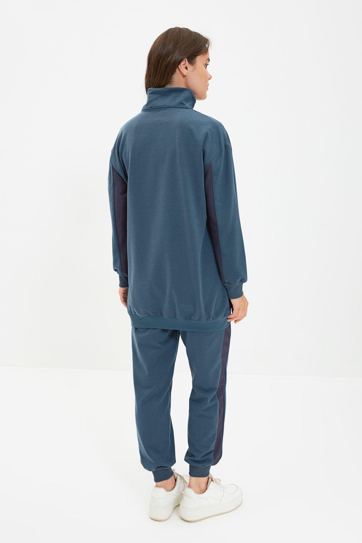 Petrol Stand Collar Zippered Color Block Thick Knitted Soft Fluffy Tracksuit TCTAW22EN0041, , large image number 2
