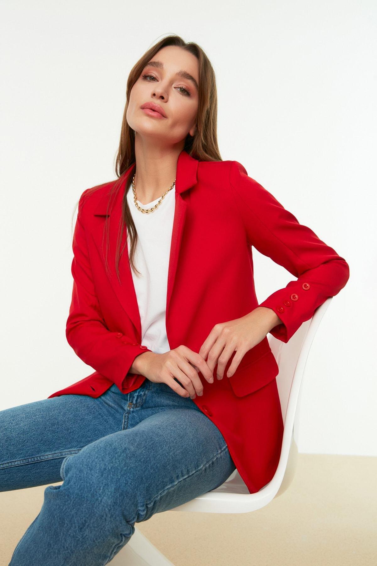 Red Lapel Collar Blazer, , large image number 0