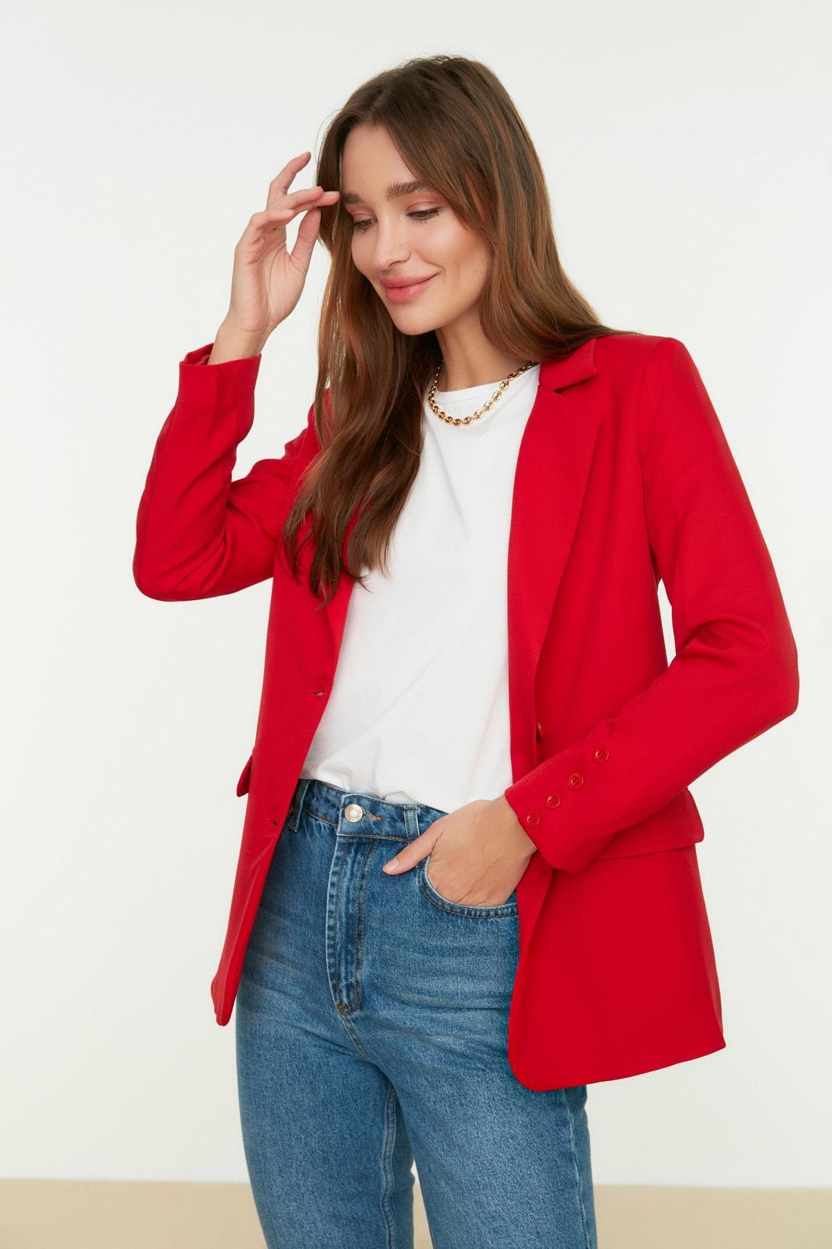 Red Lapel Collar Blazer, , large image number 1