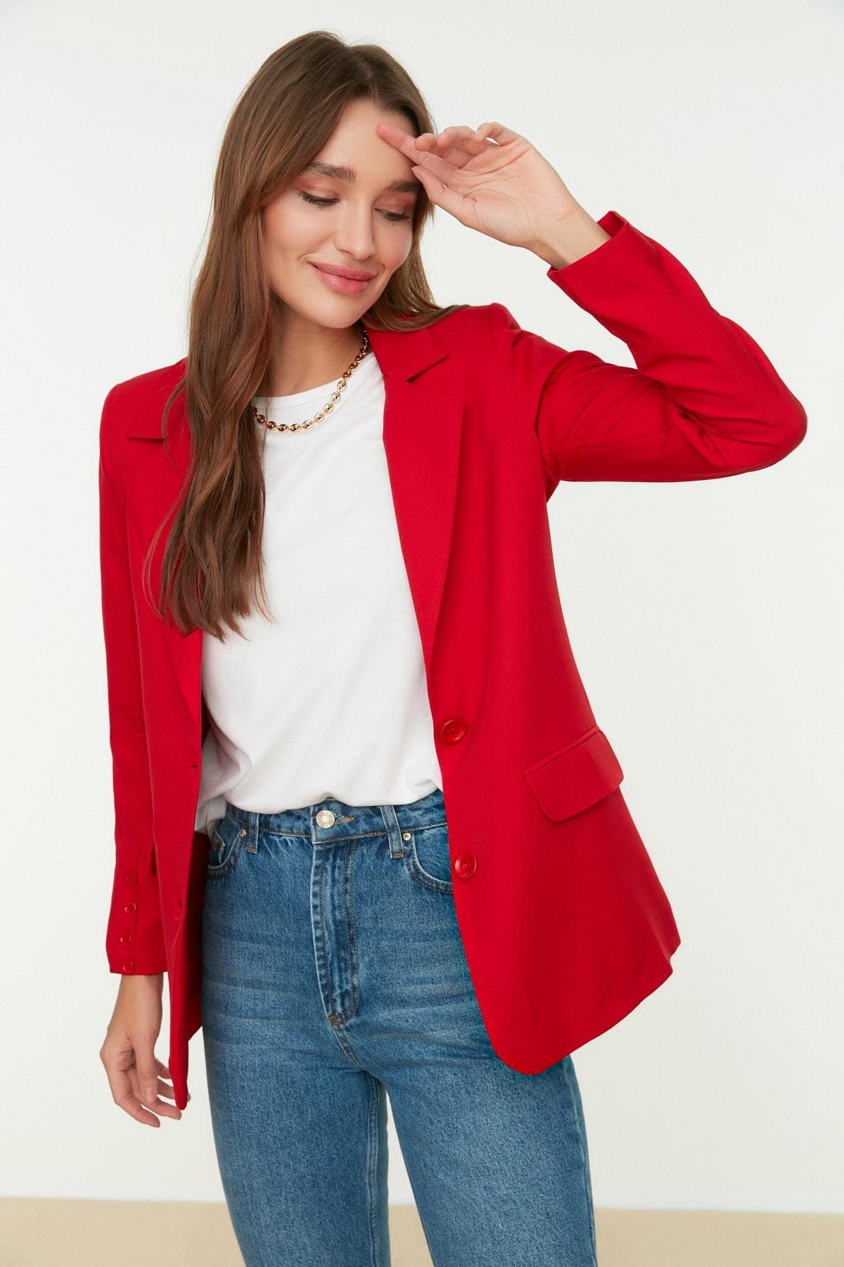 Red Lapel Collar Blazer, , large image number 2