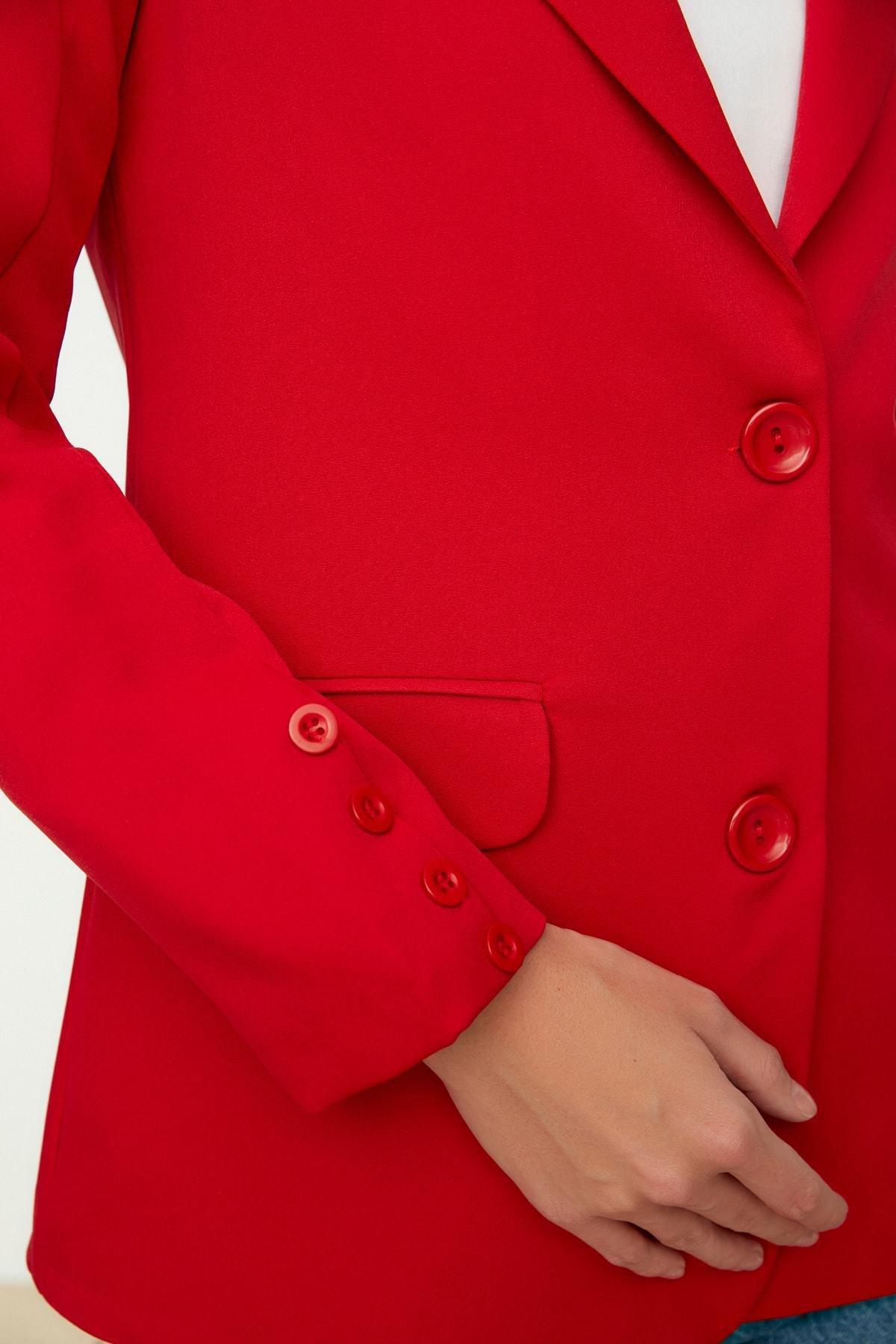 Red Lapel Collar Blazer, , large image number 3