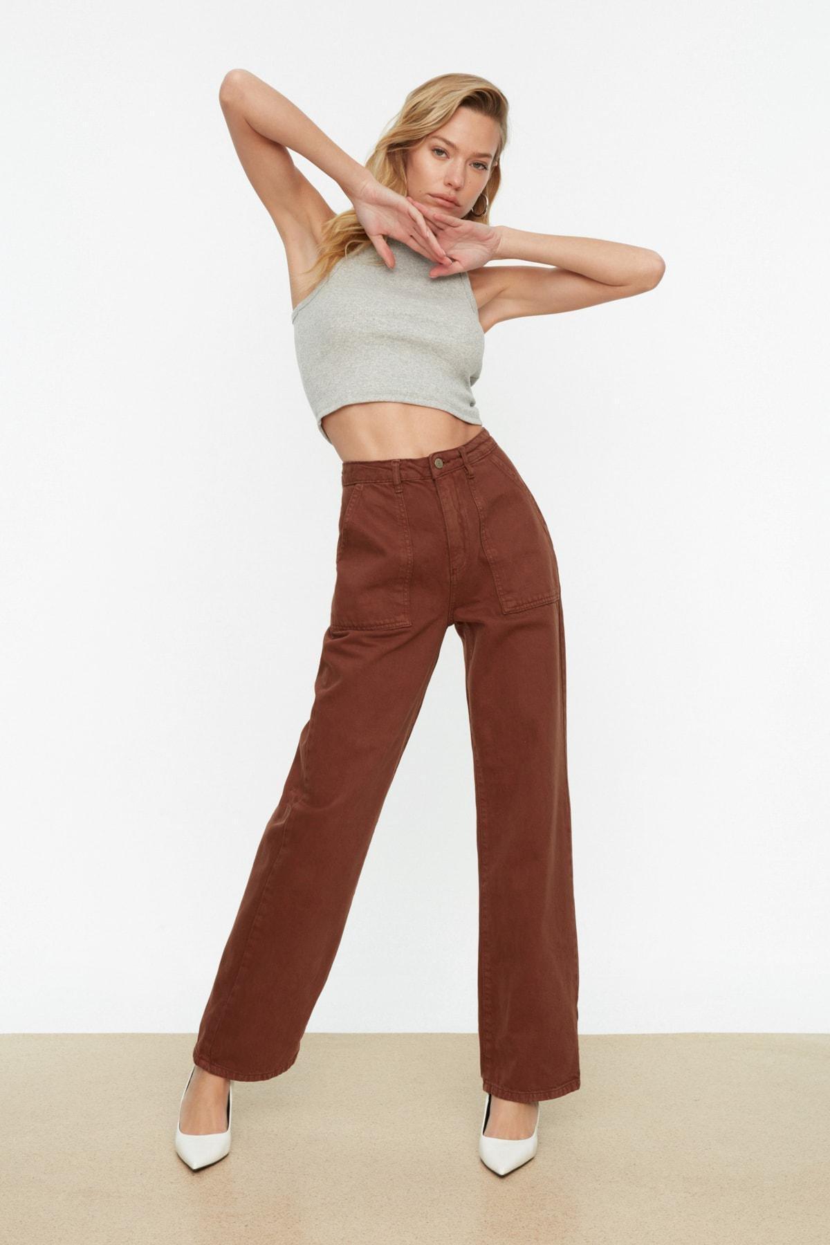 Brown Loose High Waist Jeans, , large image number 0