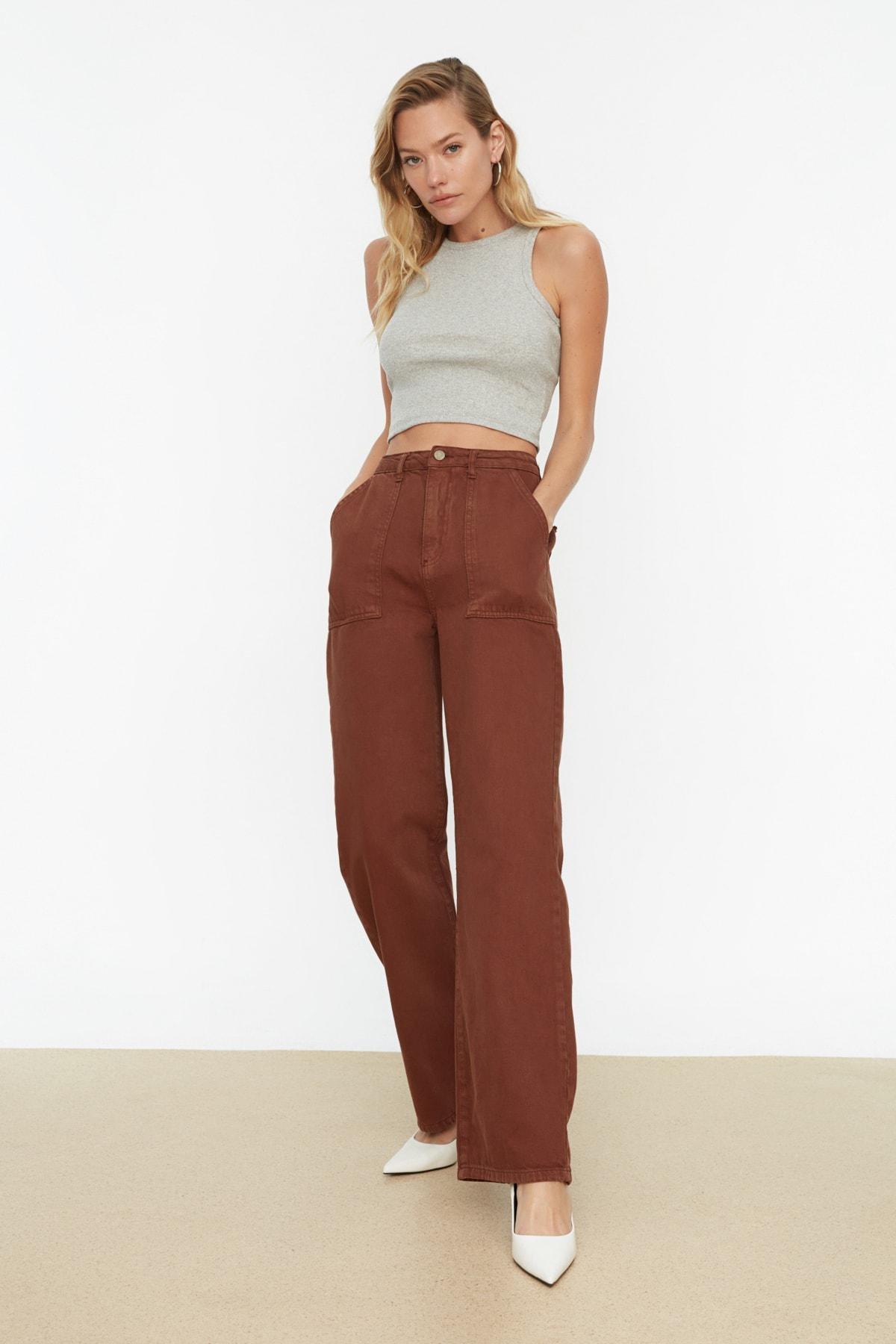 Brown Loose High Waist Jeans, , large image number 1