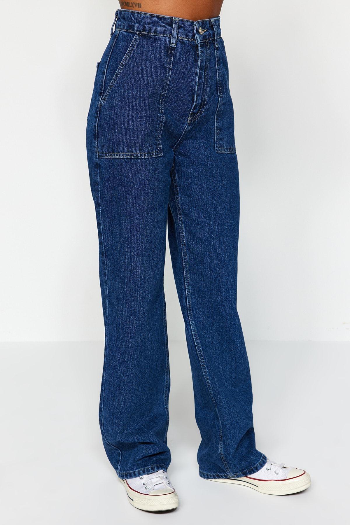 Navy High Waist Loose Jeans, , large image number 4