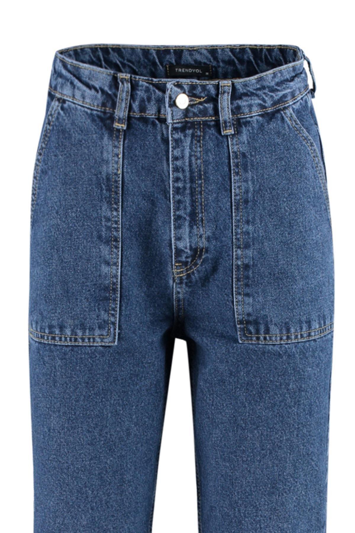 Navy High Waist Loose Jeans, Dark blue, large image number 7