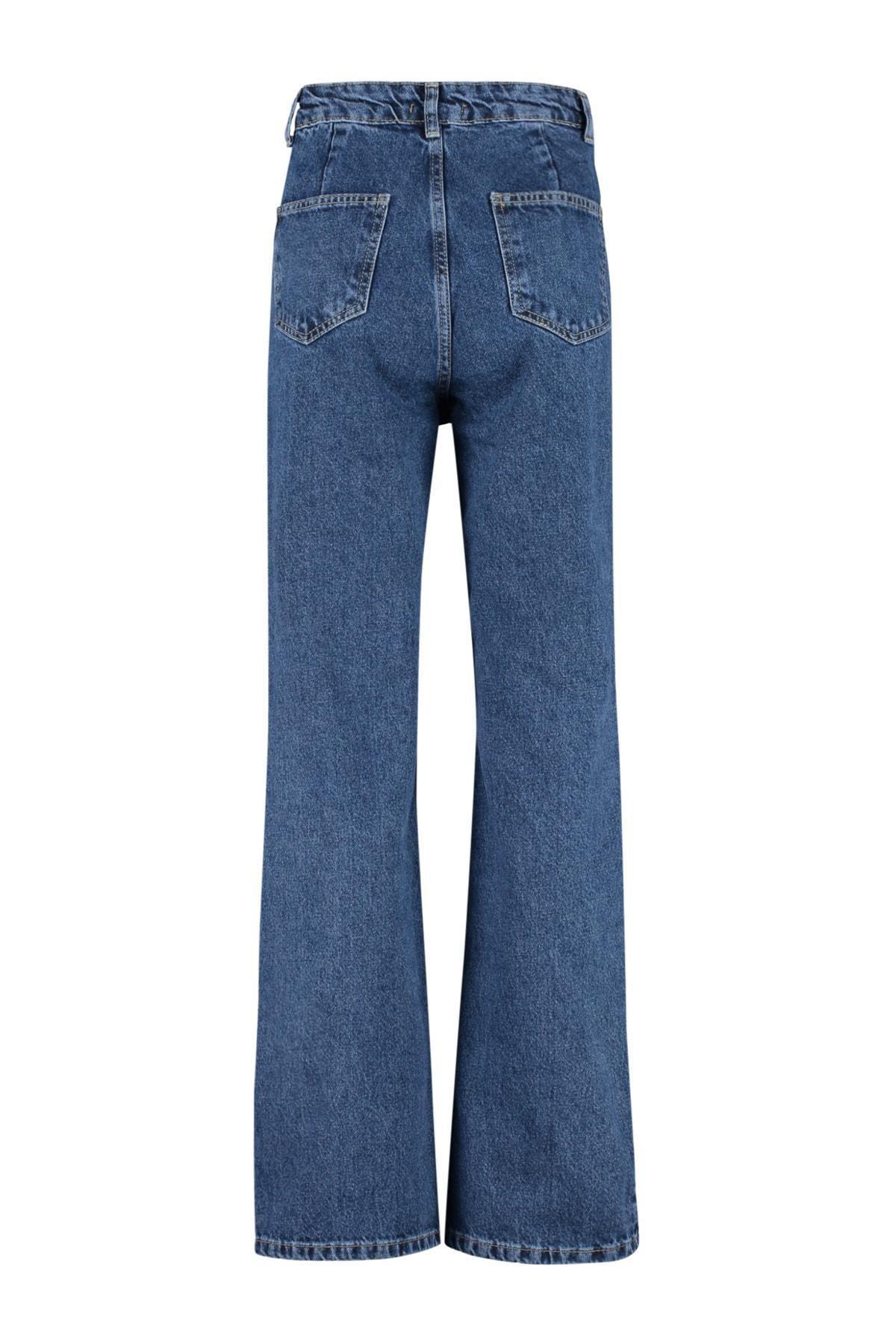 Navy High Waist Loose Jeans, Dark blue, large image number 8