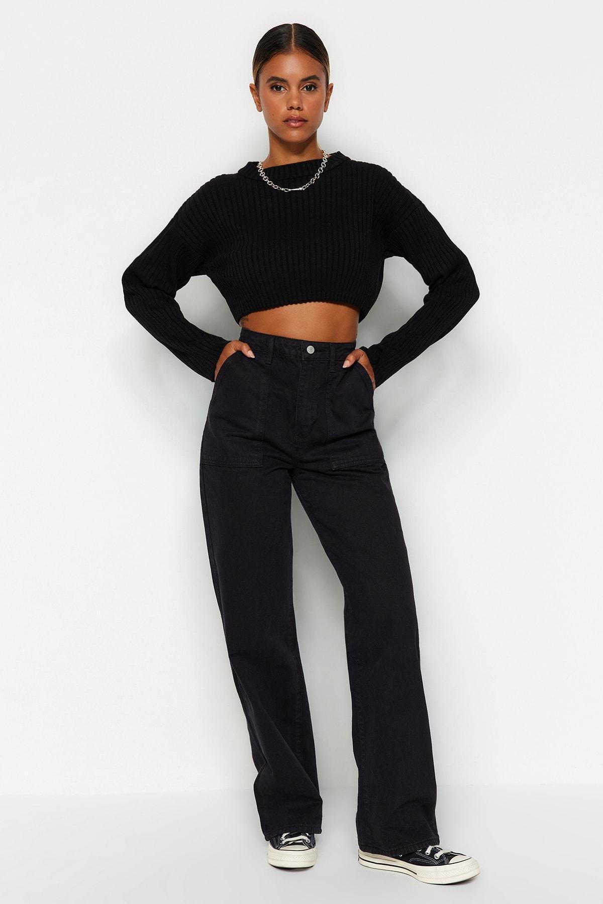 Black Loose High Waist Jeans, , large image number 0
