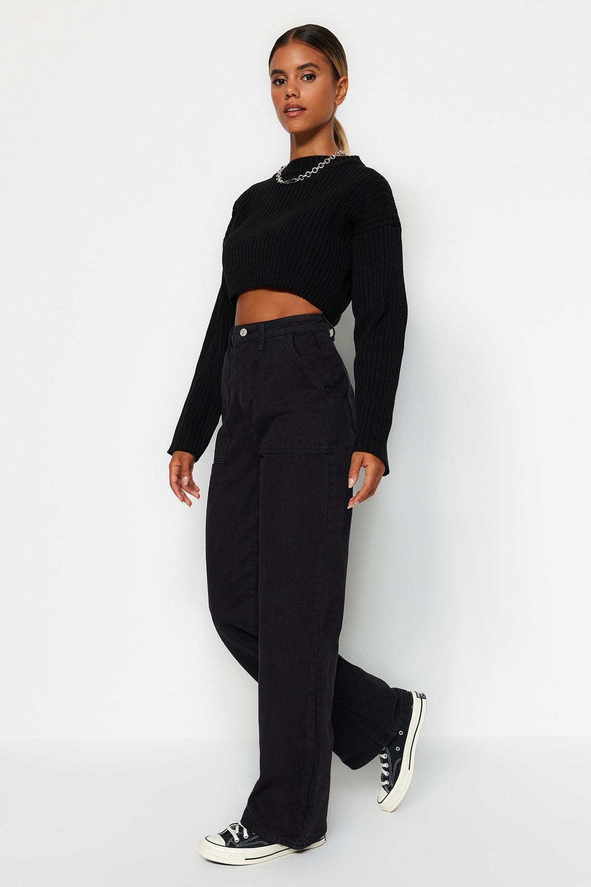 Black Loose High Waist Jeans, , large image number 1