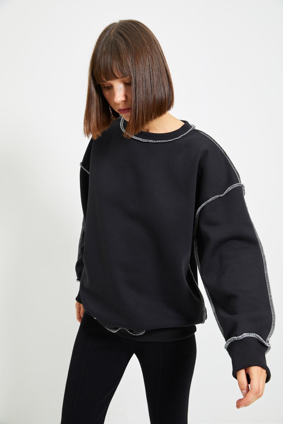 Black Regular Crew Neck Sweatshirt, , large image number 0