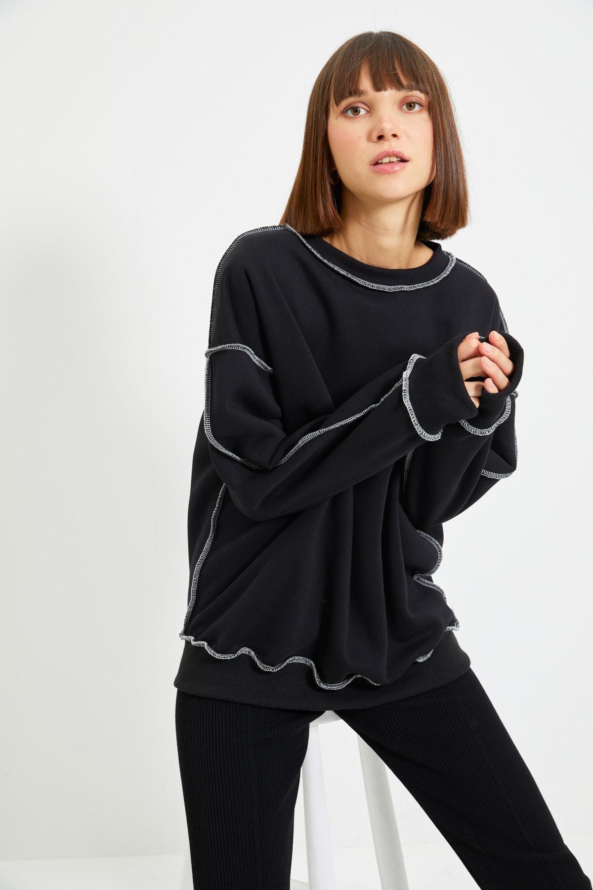Black Regular Crew Neck Sweatshirt, , large image number 1