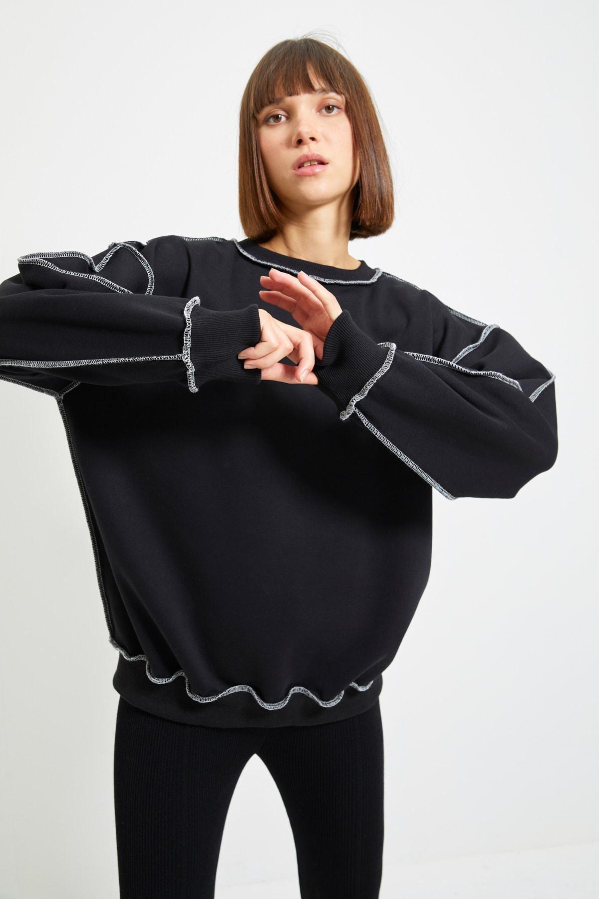 Black Regular Crew Neck Sweatshirt, , large image number 3