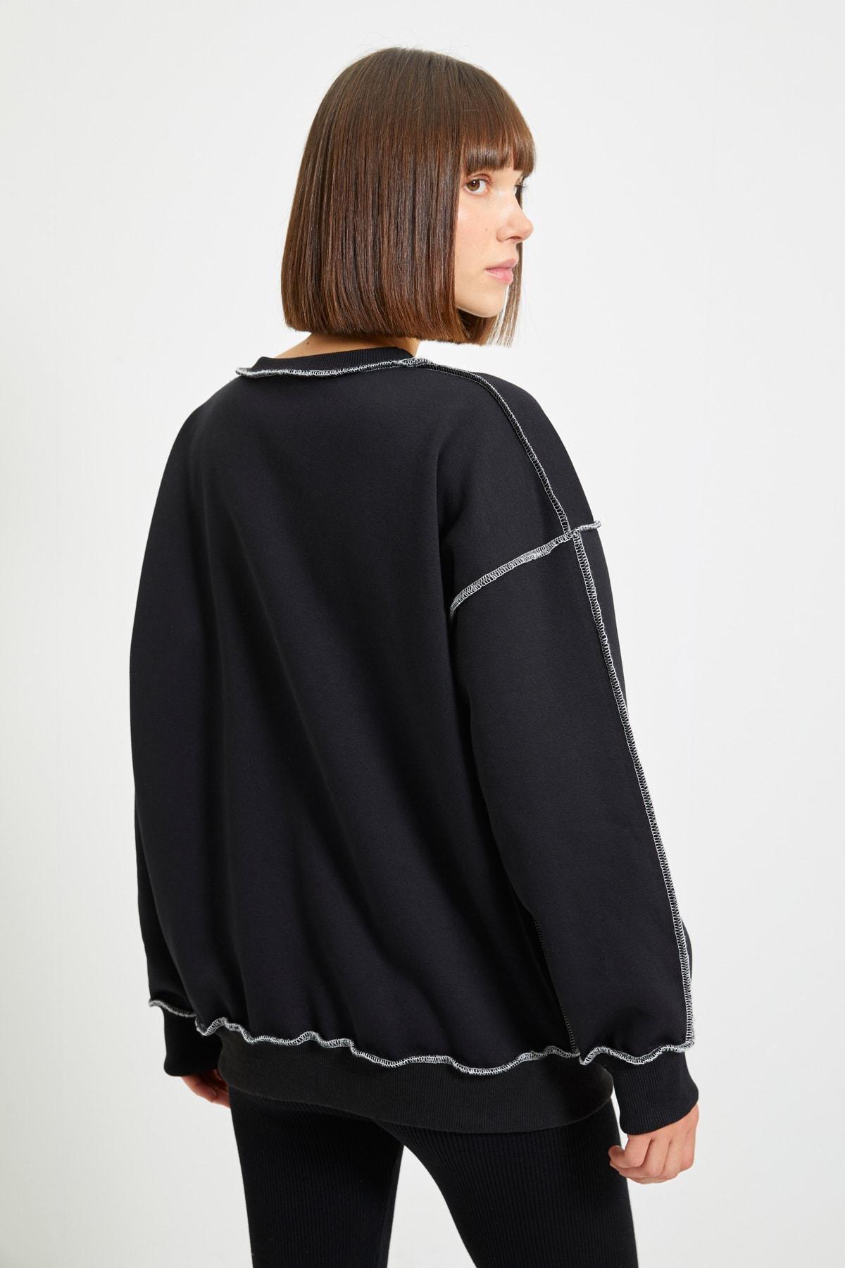 Black Regular Crew Neck Sweatshirt, , large image number 4