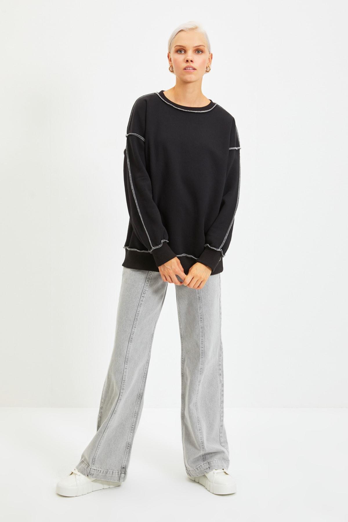 Black Regular Crew Neck Sweatshirt, , large image number 5