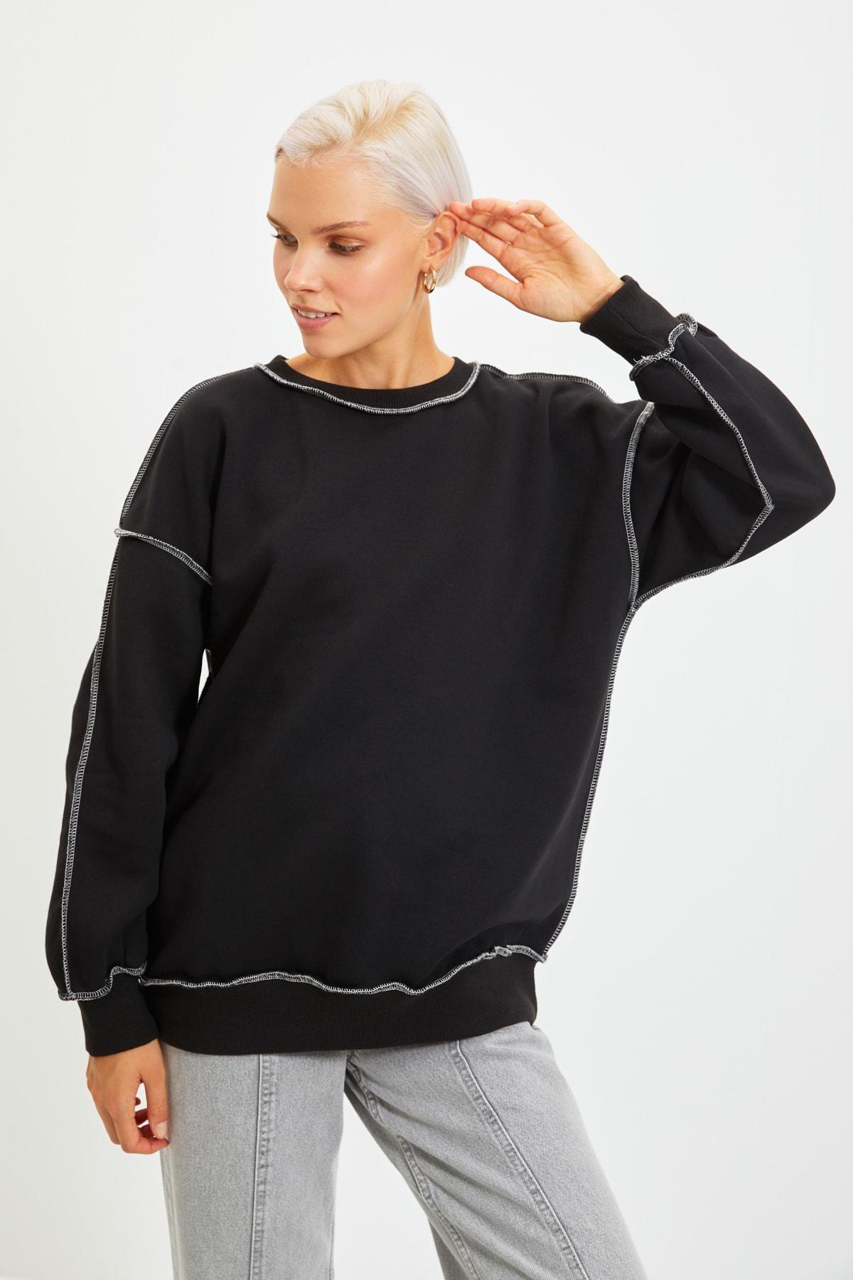 Black Regular Crew Neck Sweatshirt, , large image number 6