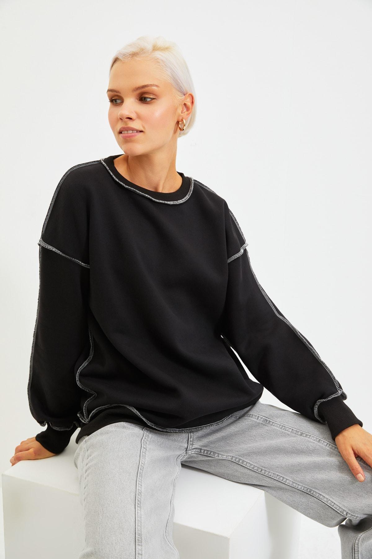 Black Regular Crew Neck Sweatshirt, , large image number 7