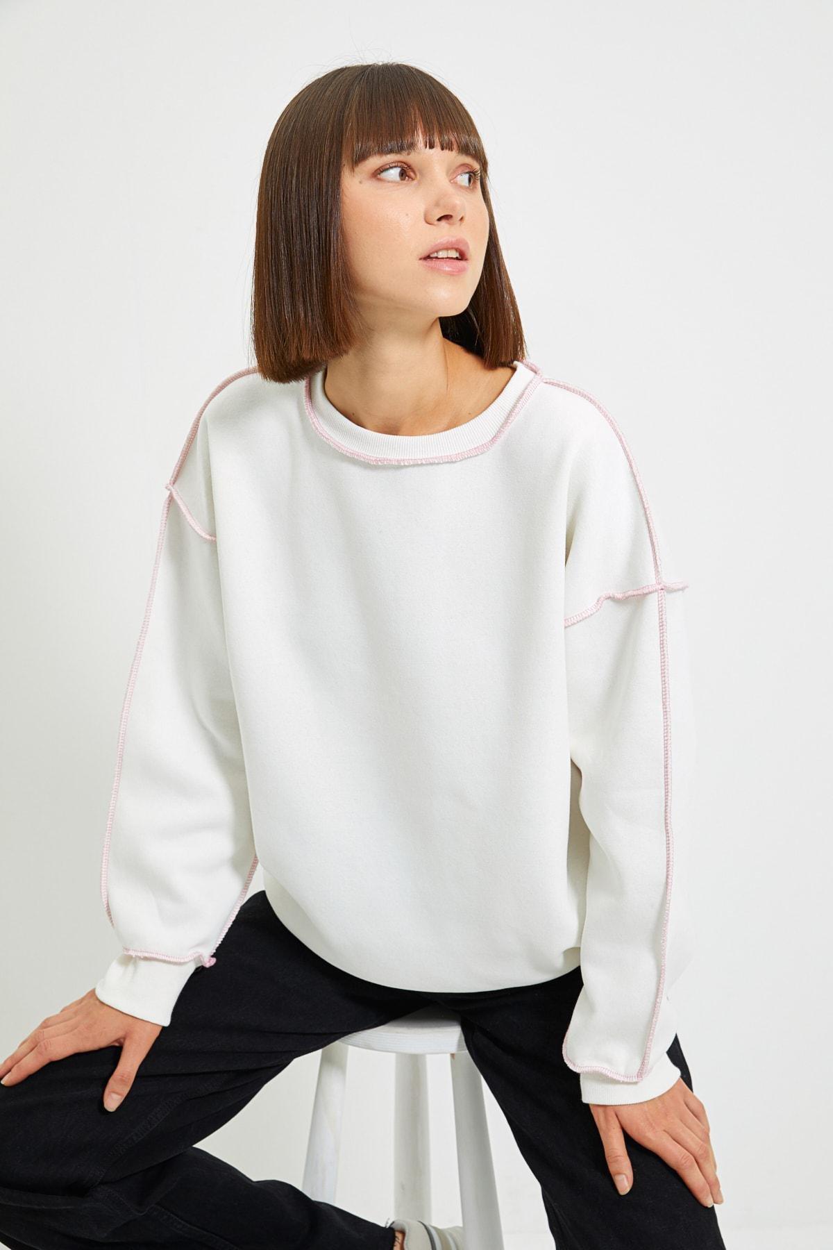 Ecru Knitted Sweatshirt, Ecru, large image number 1