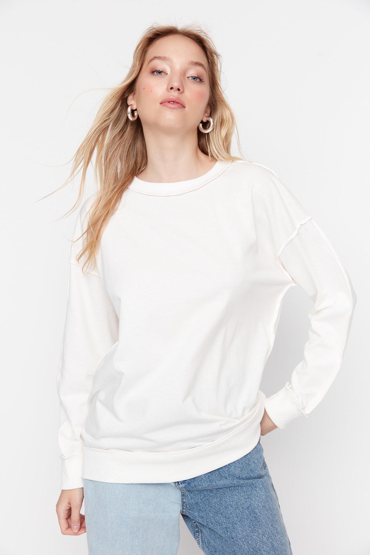 Ecru Knitted Sweatshirt, Ecru, large image number 5