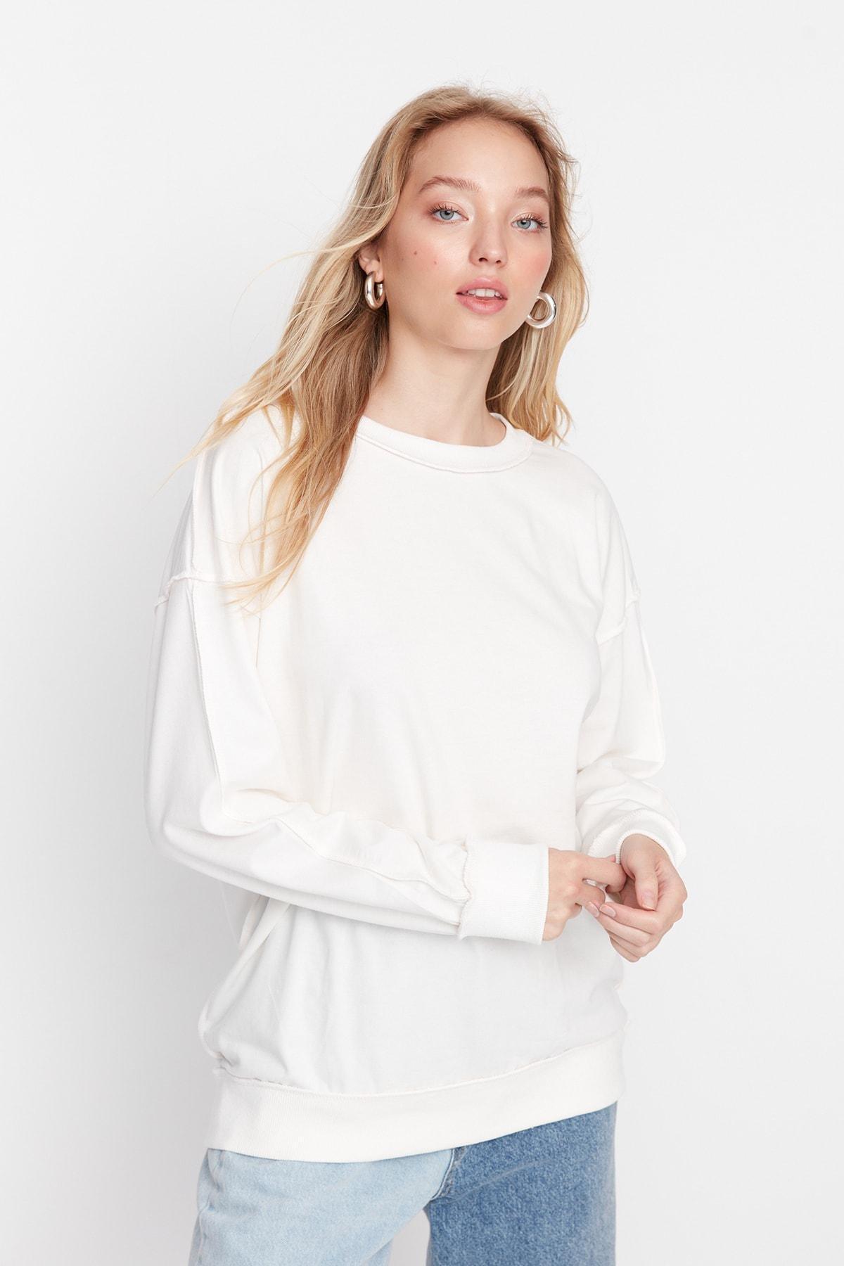 Ecru Knitted Sweatshirt, Ecru, large image number 6