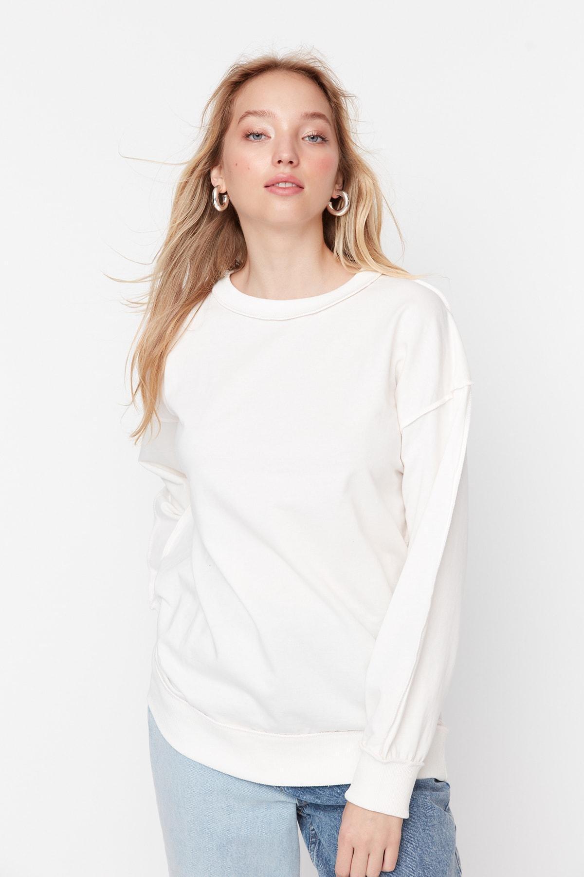 Ecru Knitted Sweatshirt, Ecru, large image number 7
