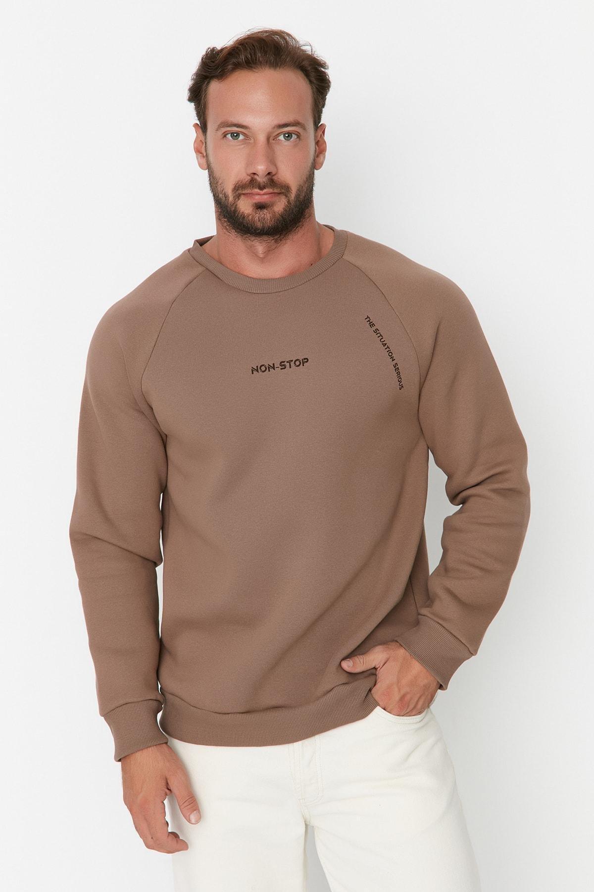 Brown Print Crew Neck Sweatshirt, , large image number 0