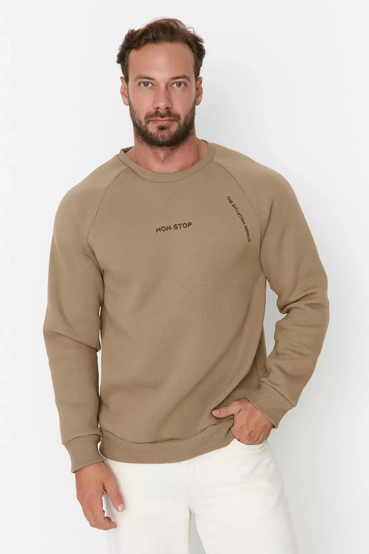 Brown Print Crew Neck Sweatshirt, , large image number 1