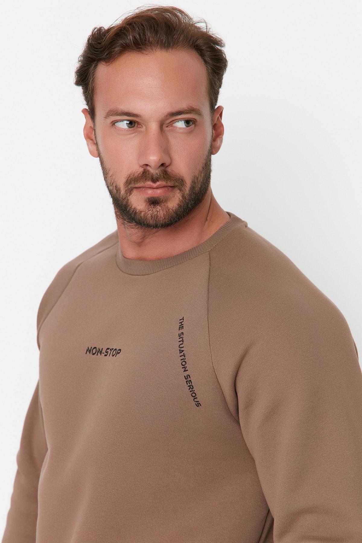 Brown Print Crew Neck Sweatshirt, , large image number 3