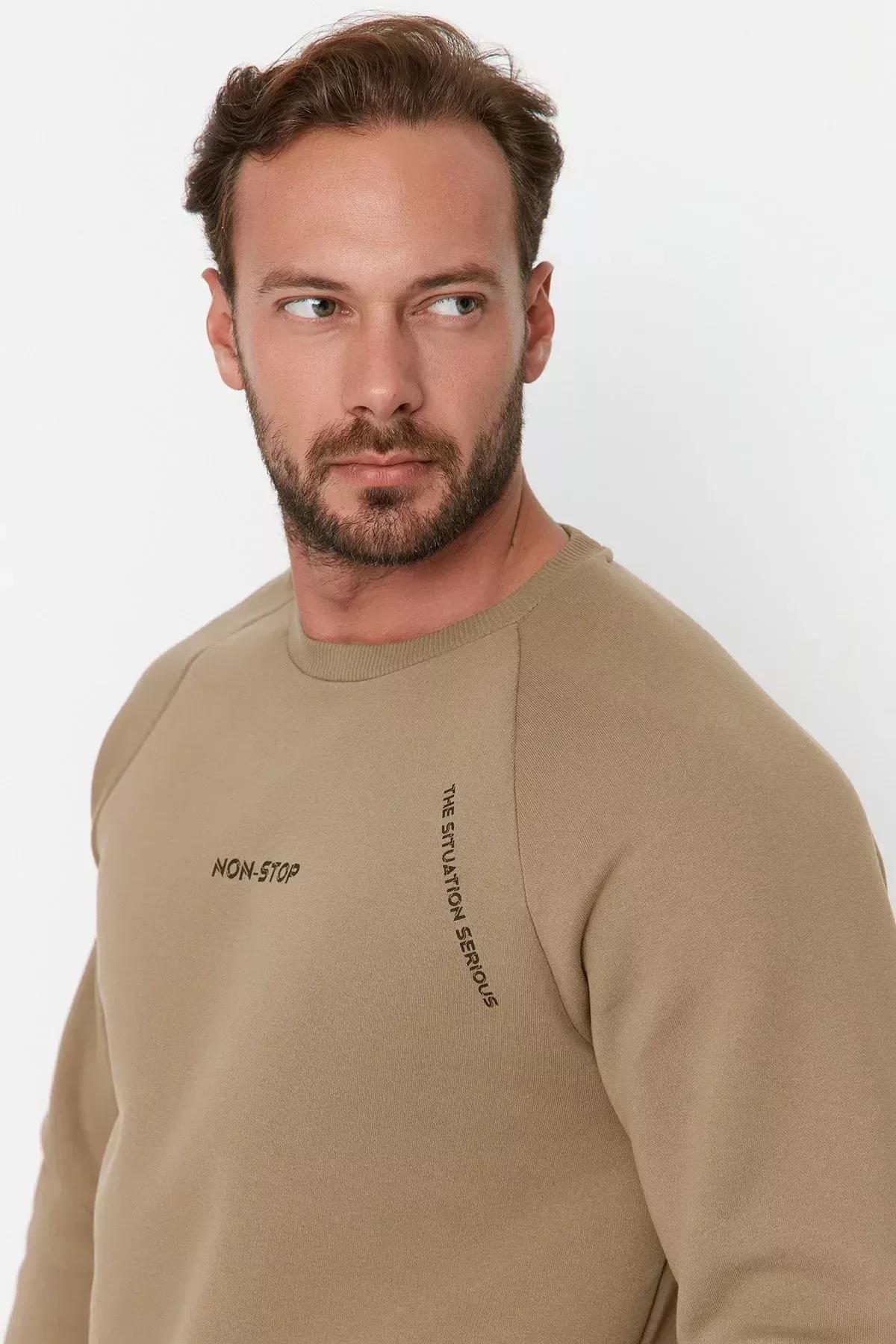 Brown Print Crew Neck Sweatshirt, , large image number 5