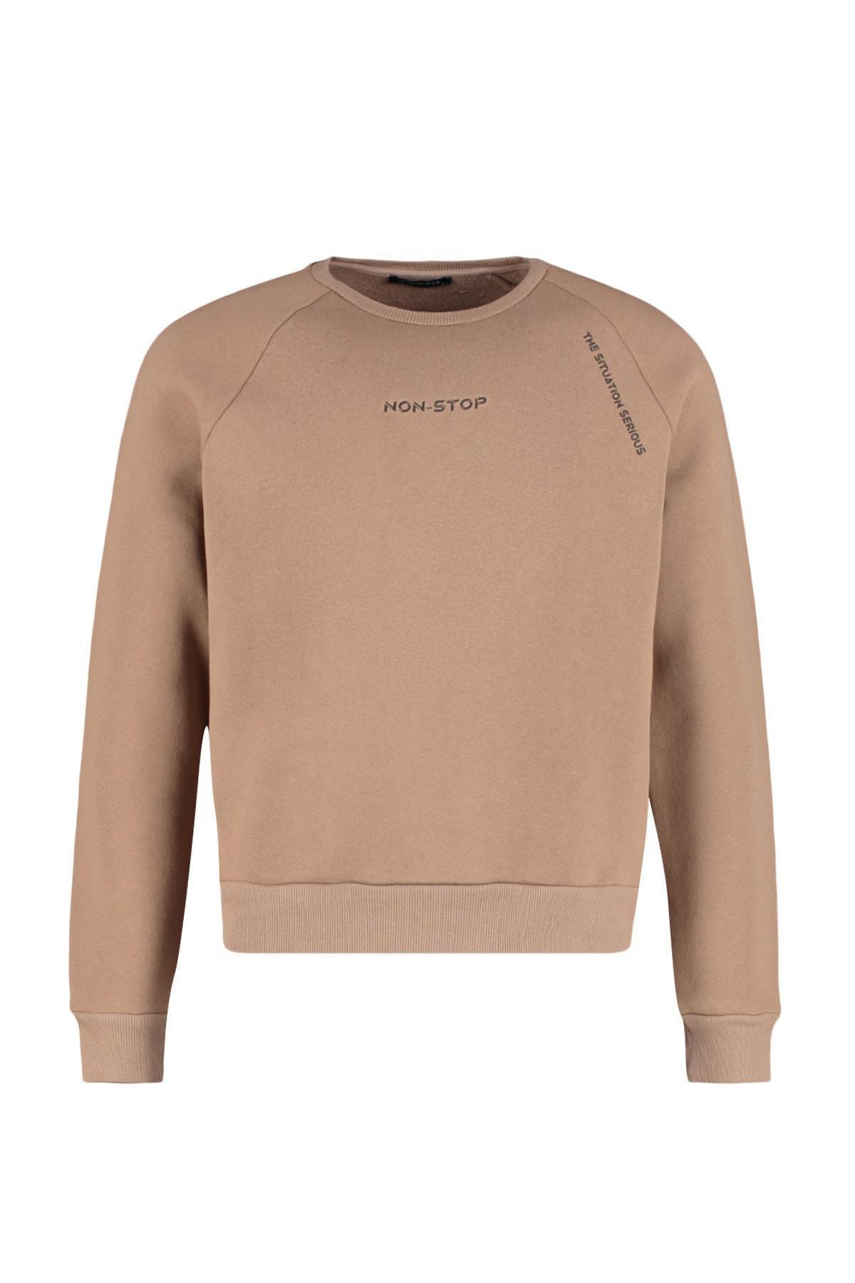 Brown Print Crew Neck Sweatshirt, , large image number 6