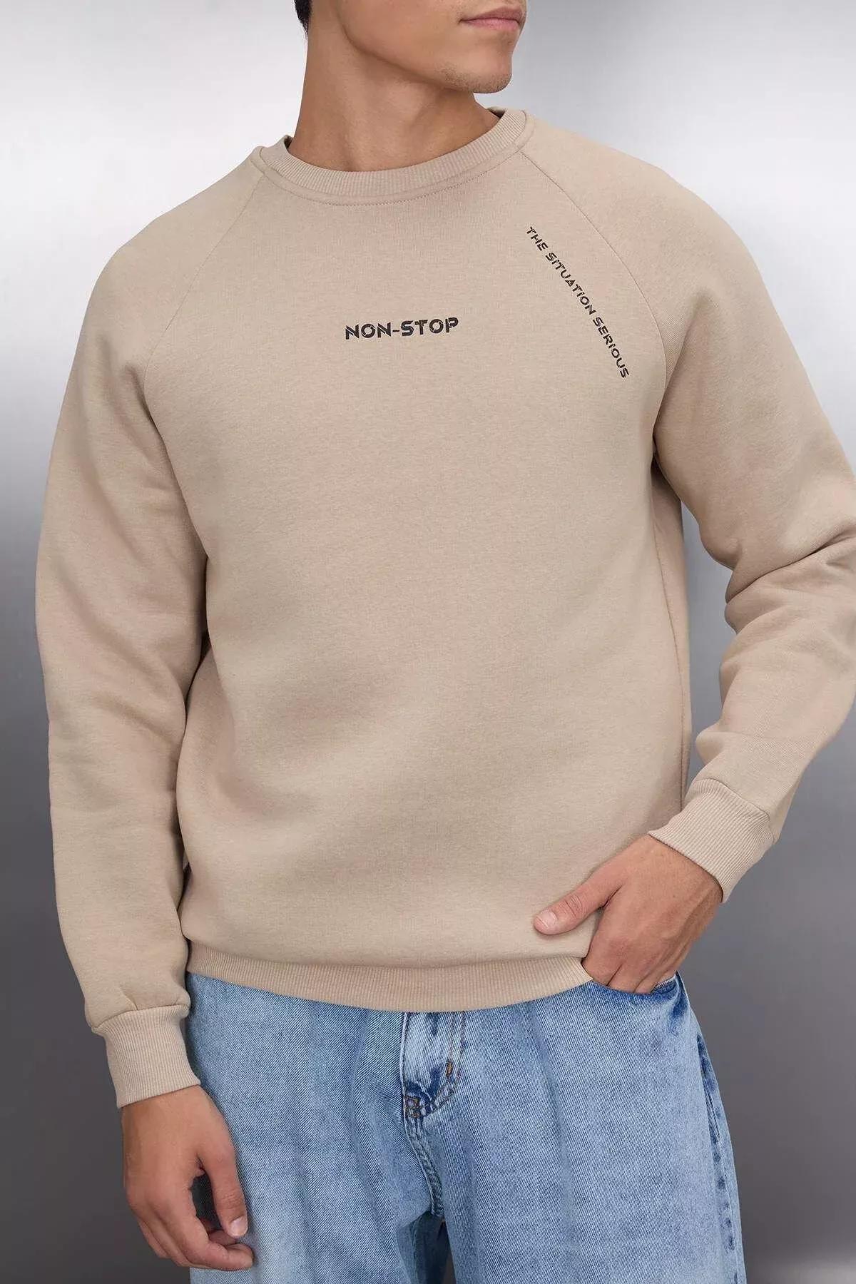 Brown Print Crew Neck Sweatshirt, , large image number 6