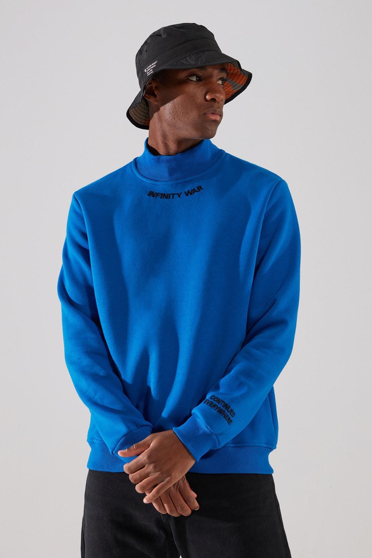 Blue Turtleneck Sweatshirt, , medium