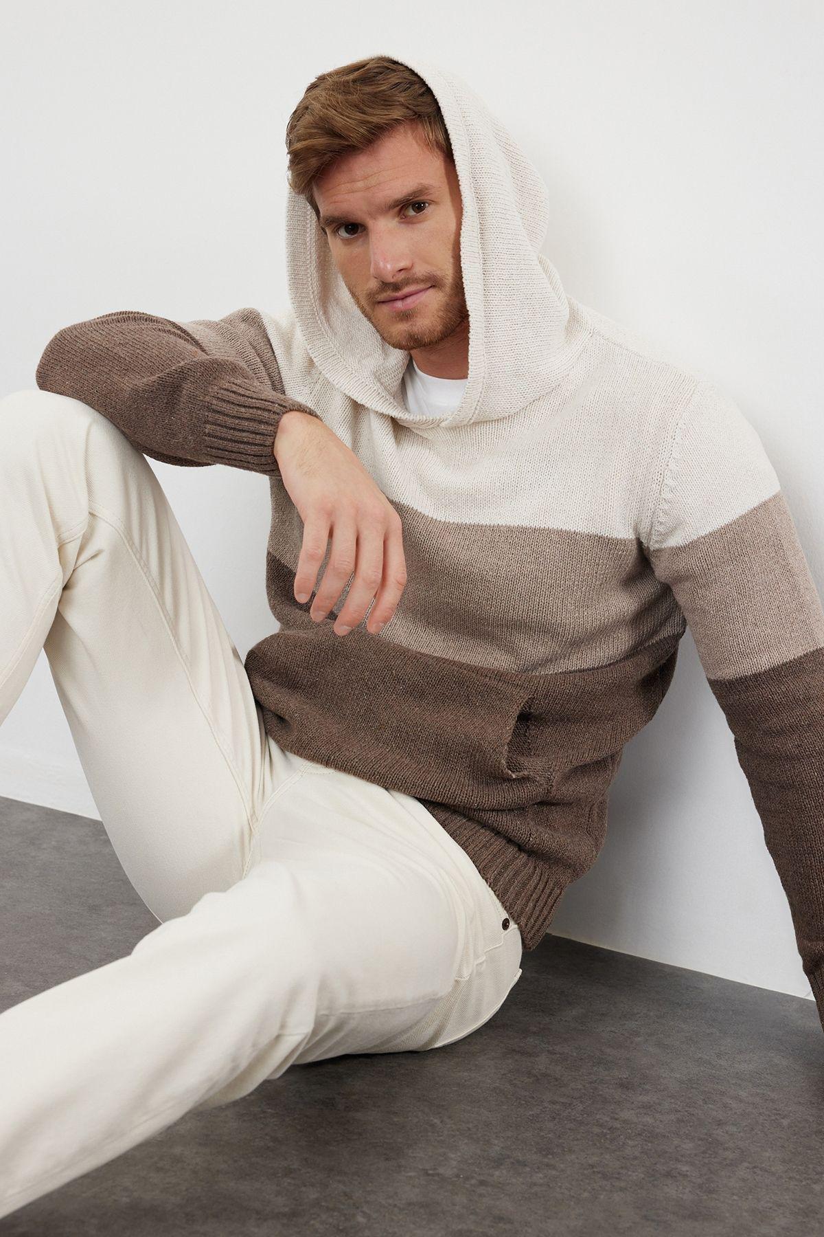 Ecru block Casual Sweater, Ecru, medium