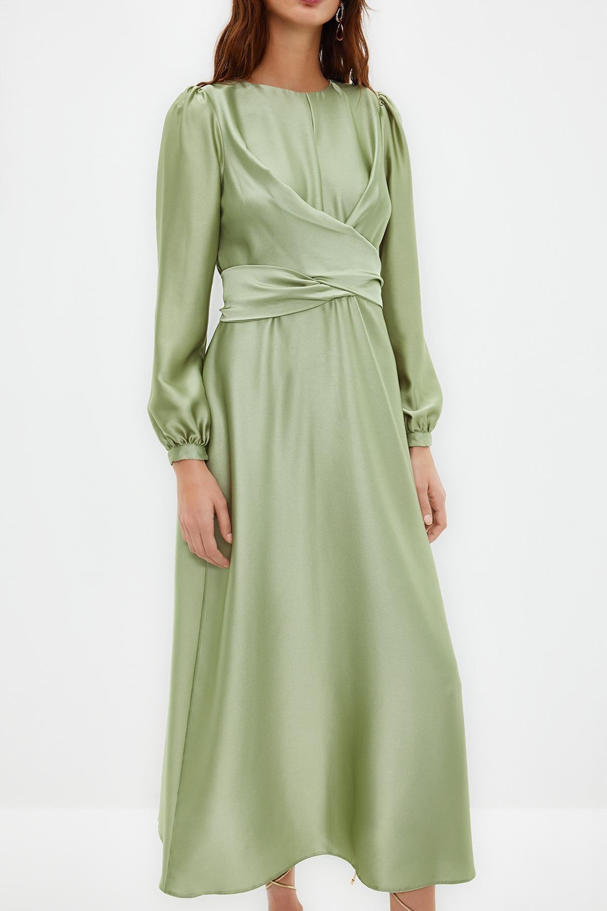 Green Cross Tie Detailed Occasionwear Dress, Light green, large image number 3
