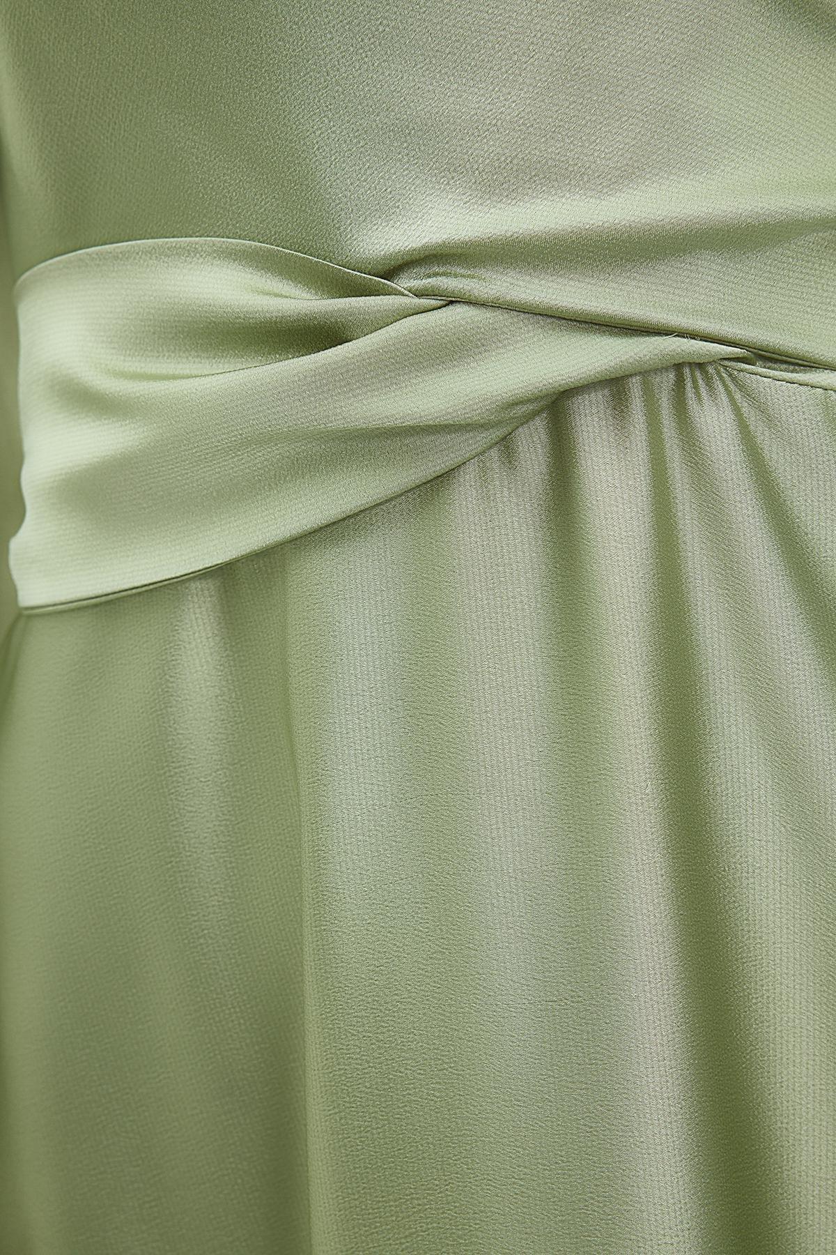 Green Cross Tie Detailed Occasionwear Dress, Light green, large image number 4