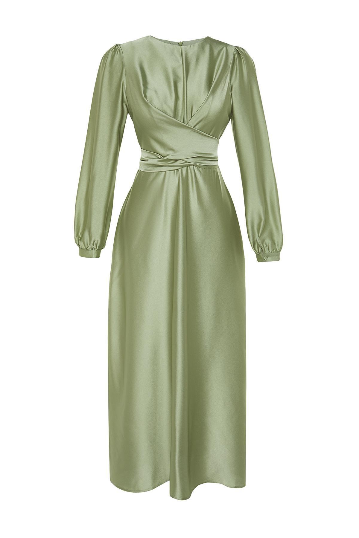 Green Cross Tie Detailed Occasionwear Dress, Light green, large image number 5
