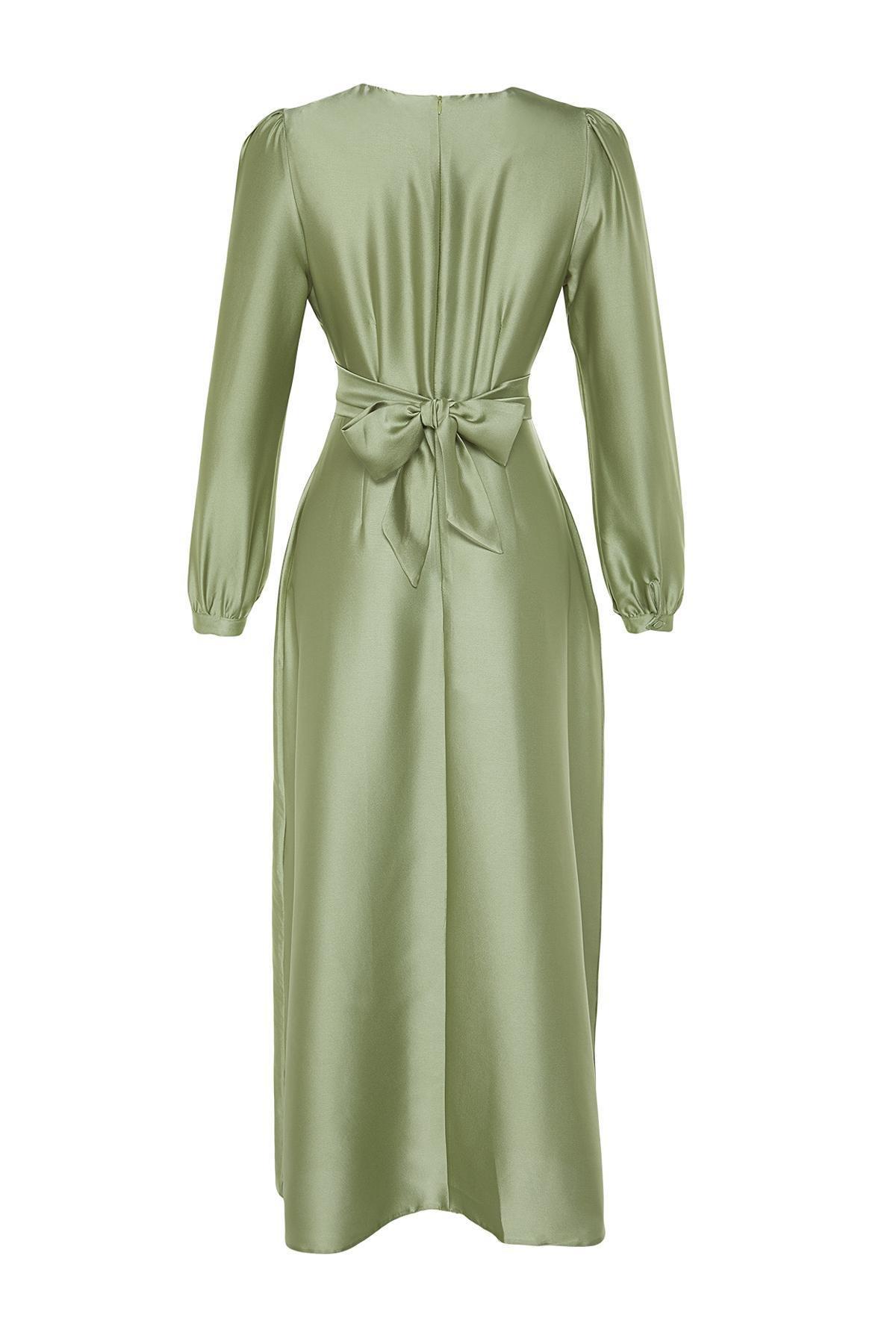 Green Cross Tie Detailed Occasionwear Dress, Light green, large image number 6