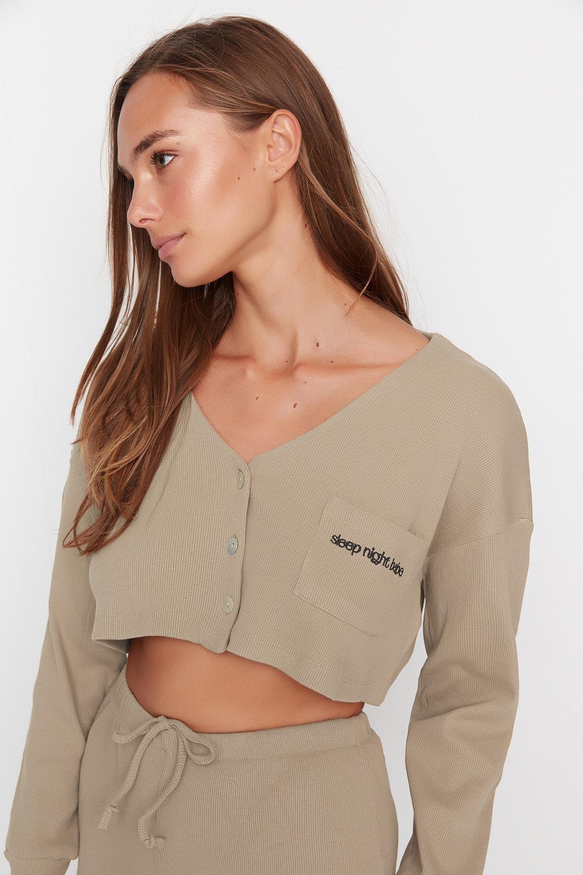Beige Plain Mid Waist Pajama Set, , large image number 2