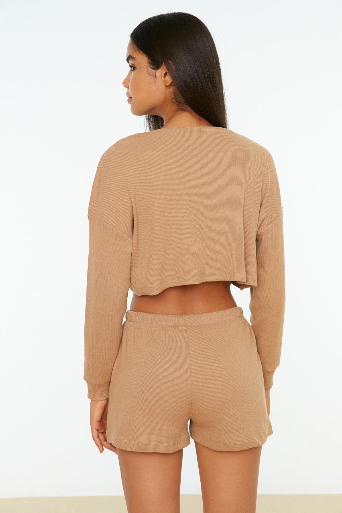 Beige Plain Mid Waist Pajama Set, , large image number 9