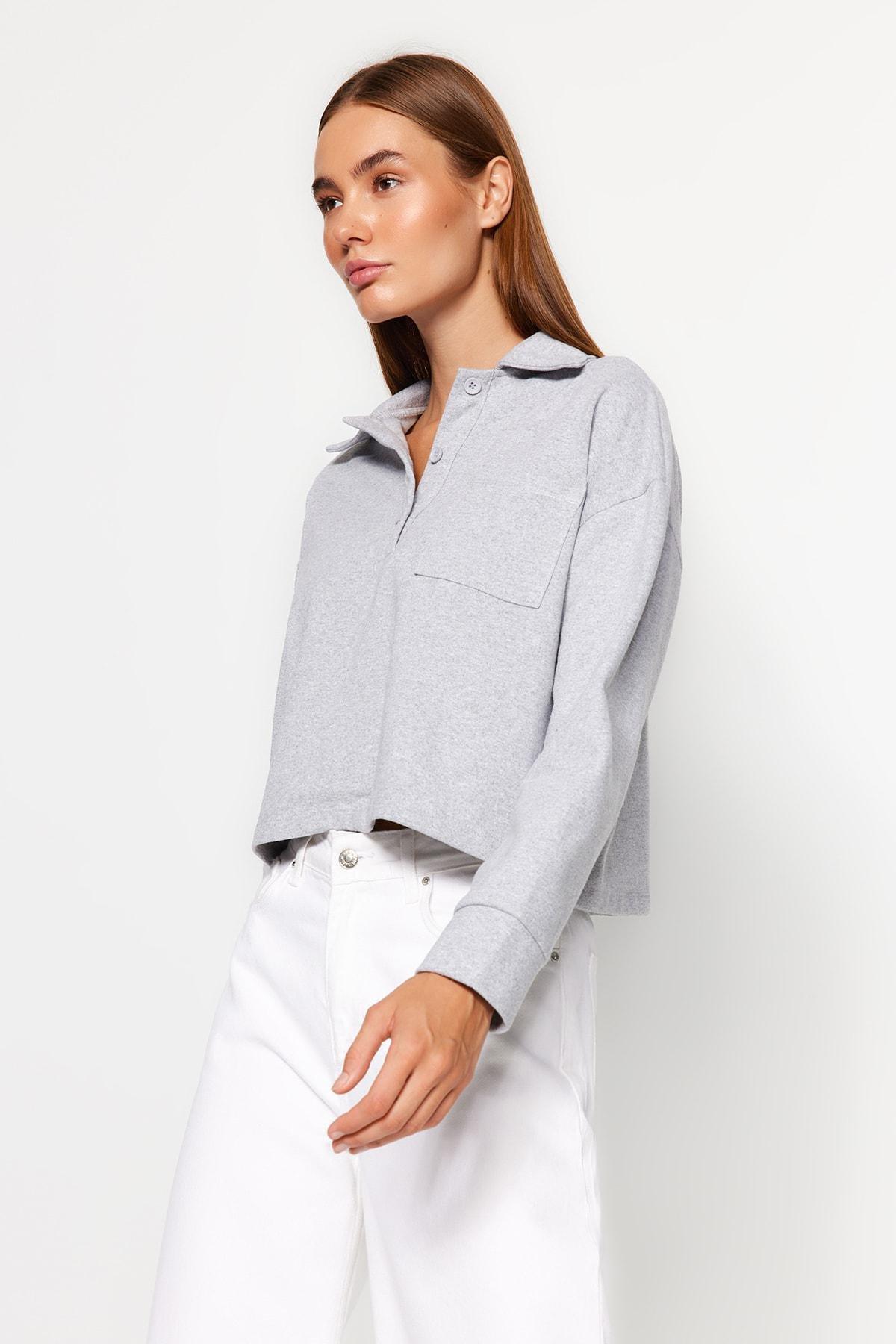 Trendyol - Grey Polo Neck Sweatshirt