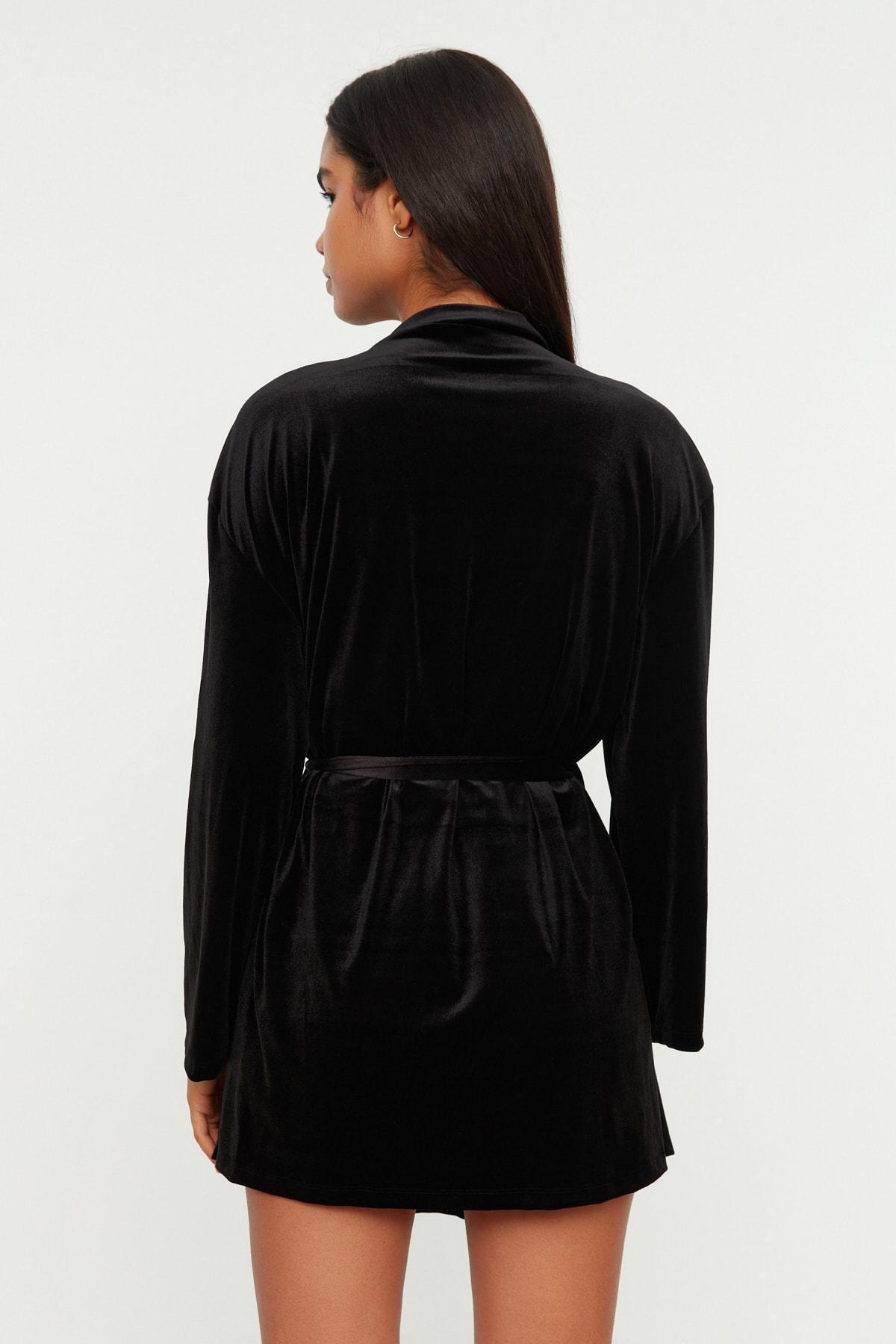 Black Crop Dressing Gown, Black, large image number 4