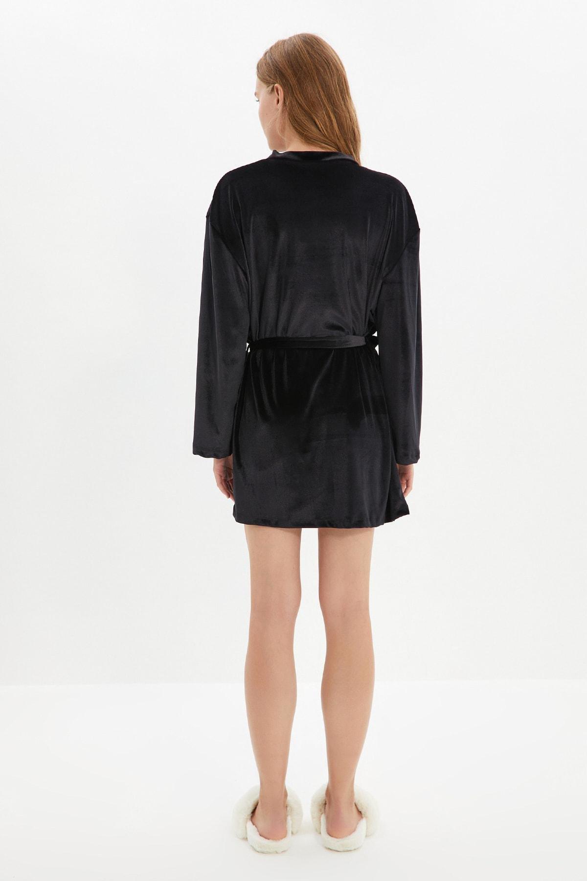 Black Crop Dressing Gown, Black, large image number 6