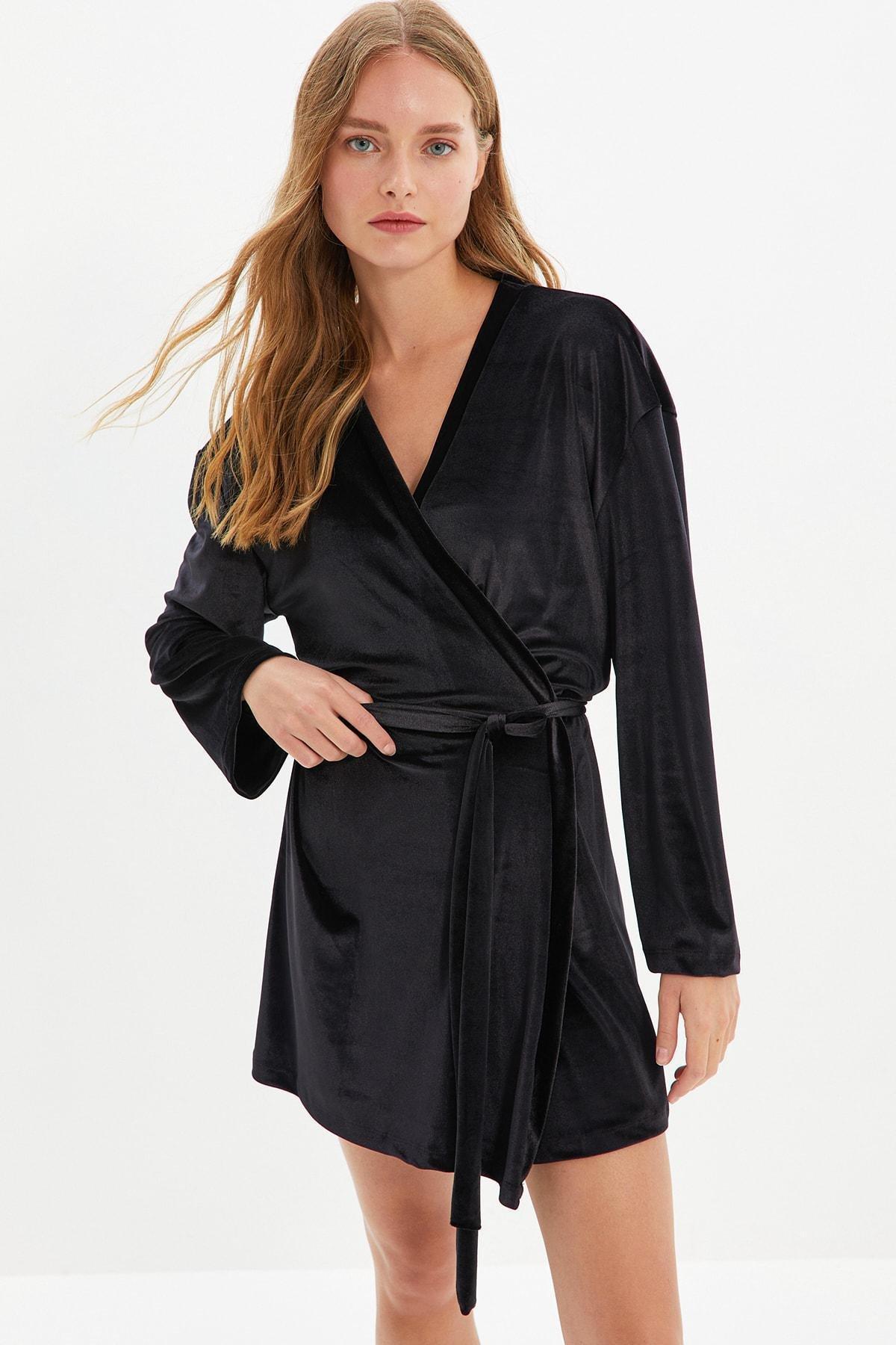 Black Crop Dressing Gown, Black, large image number 8